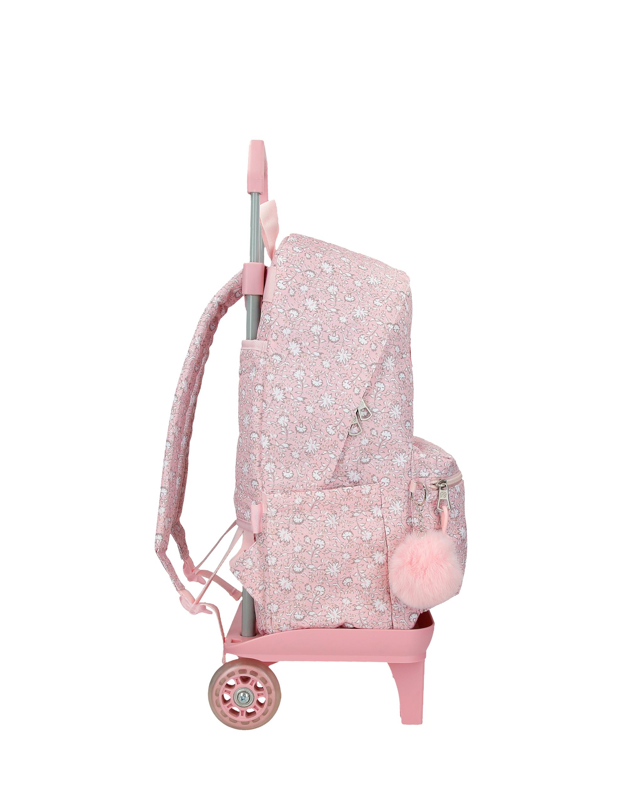 Mochila escolar 44 cm PJL Mia con carro rosa claro Rosa-2