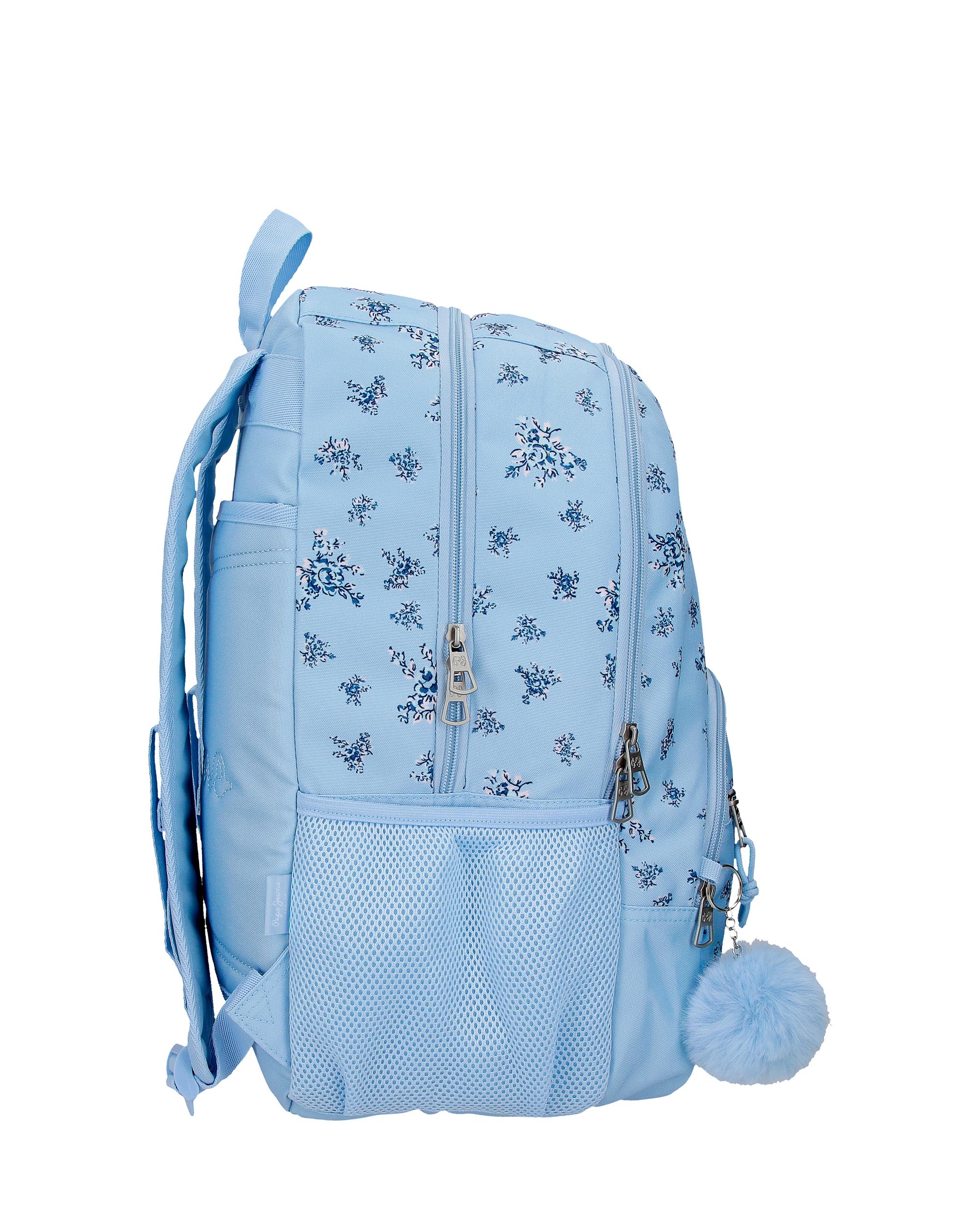 Mochila escolar 44 cm PJL Olivia dos compartimentos adaptable a carro azul claro Azul-2