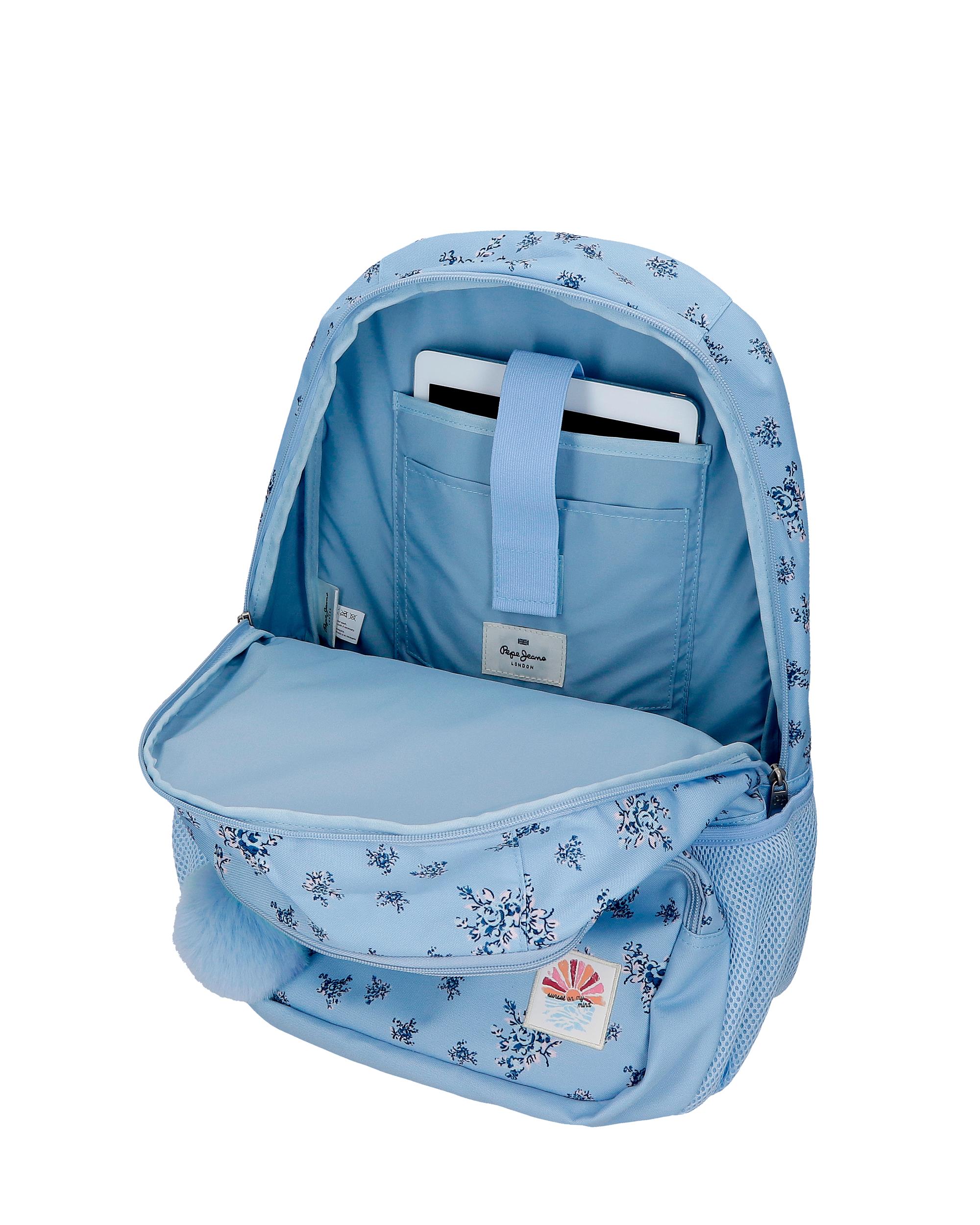 Mochila escolar 44 cm PJL Olivia dos compartimentos adaptable a carro azul claro Azul-4