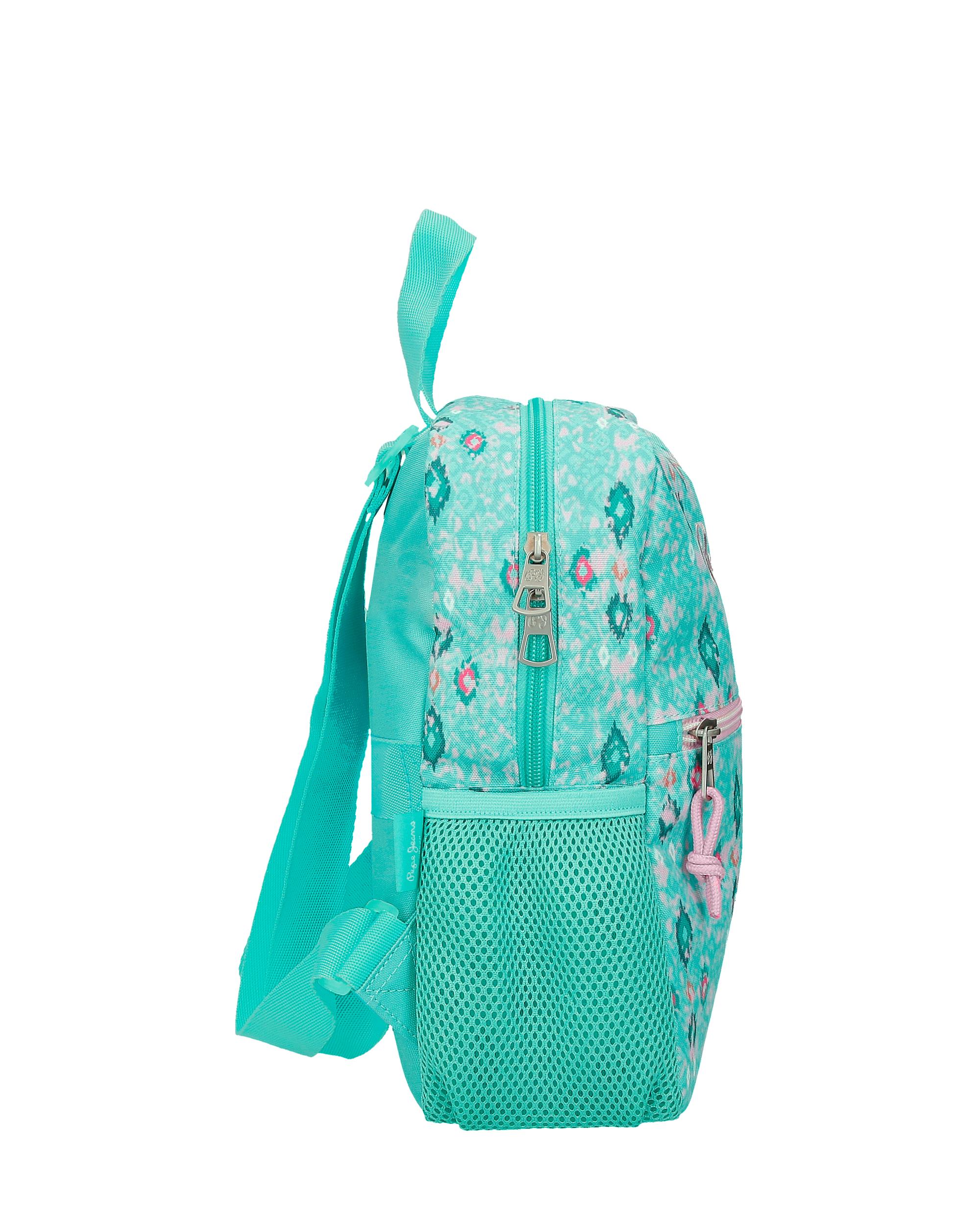 Mochila escolar 28 cm PJL Sun adaptable a carro turquesa verde Azul-2