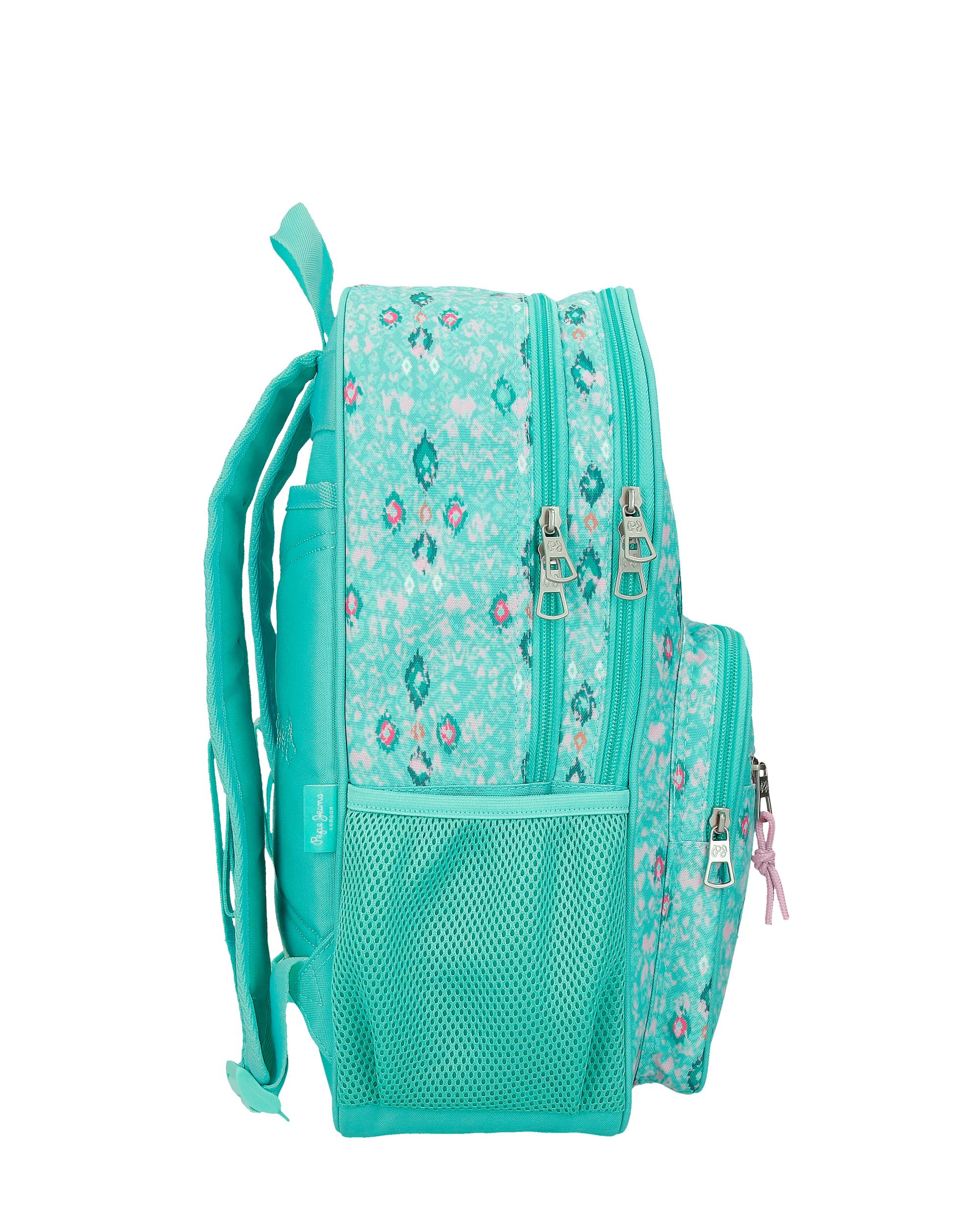 Mochila escolar 40 cm PJL Sun dos compartimentos adaptable a carro turquesa verde Azul-2