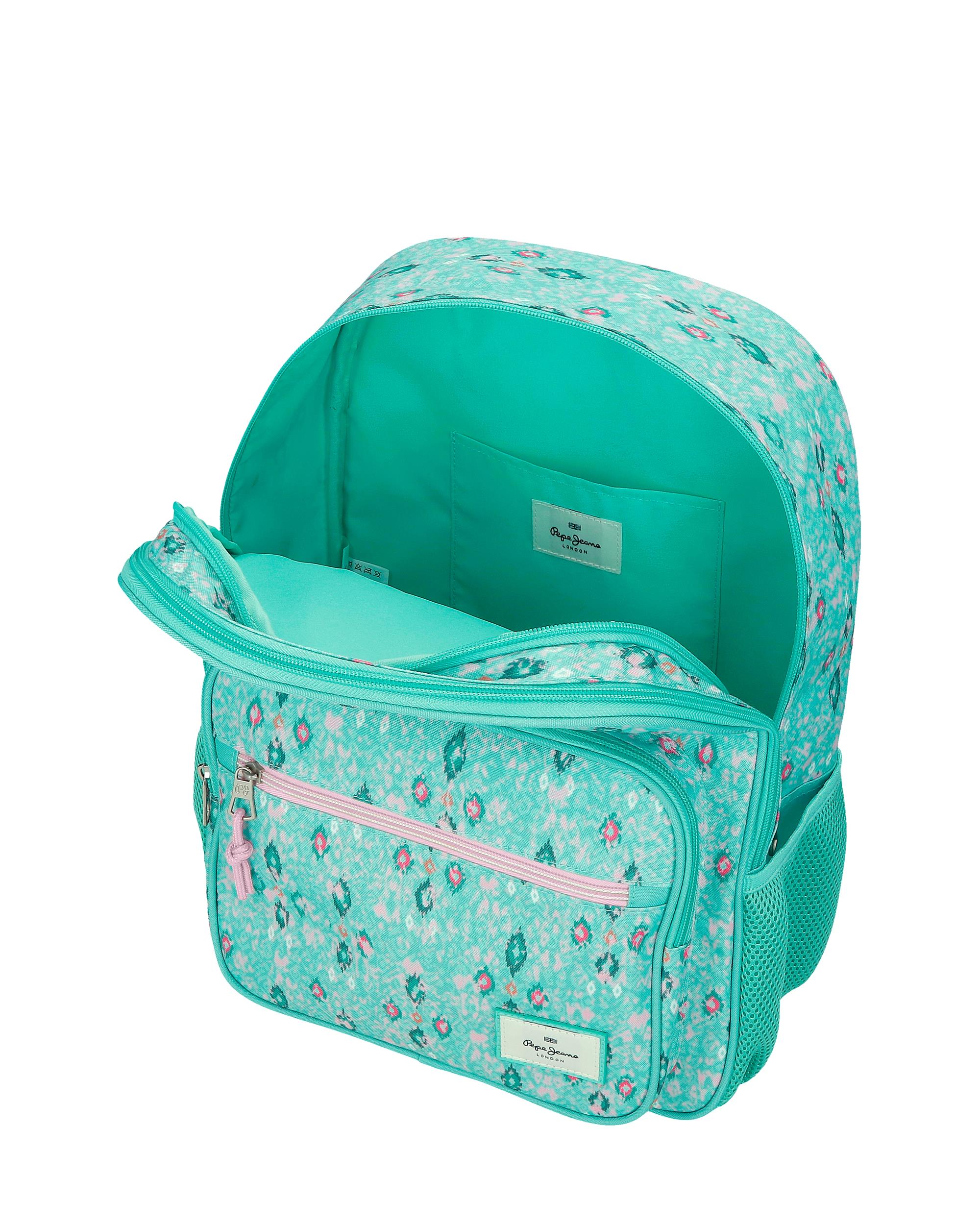 Mochila escolar 40 cm PJL Sun dos compartimentos adaptable a carro turquesa verde Azul-4