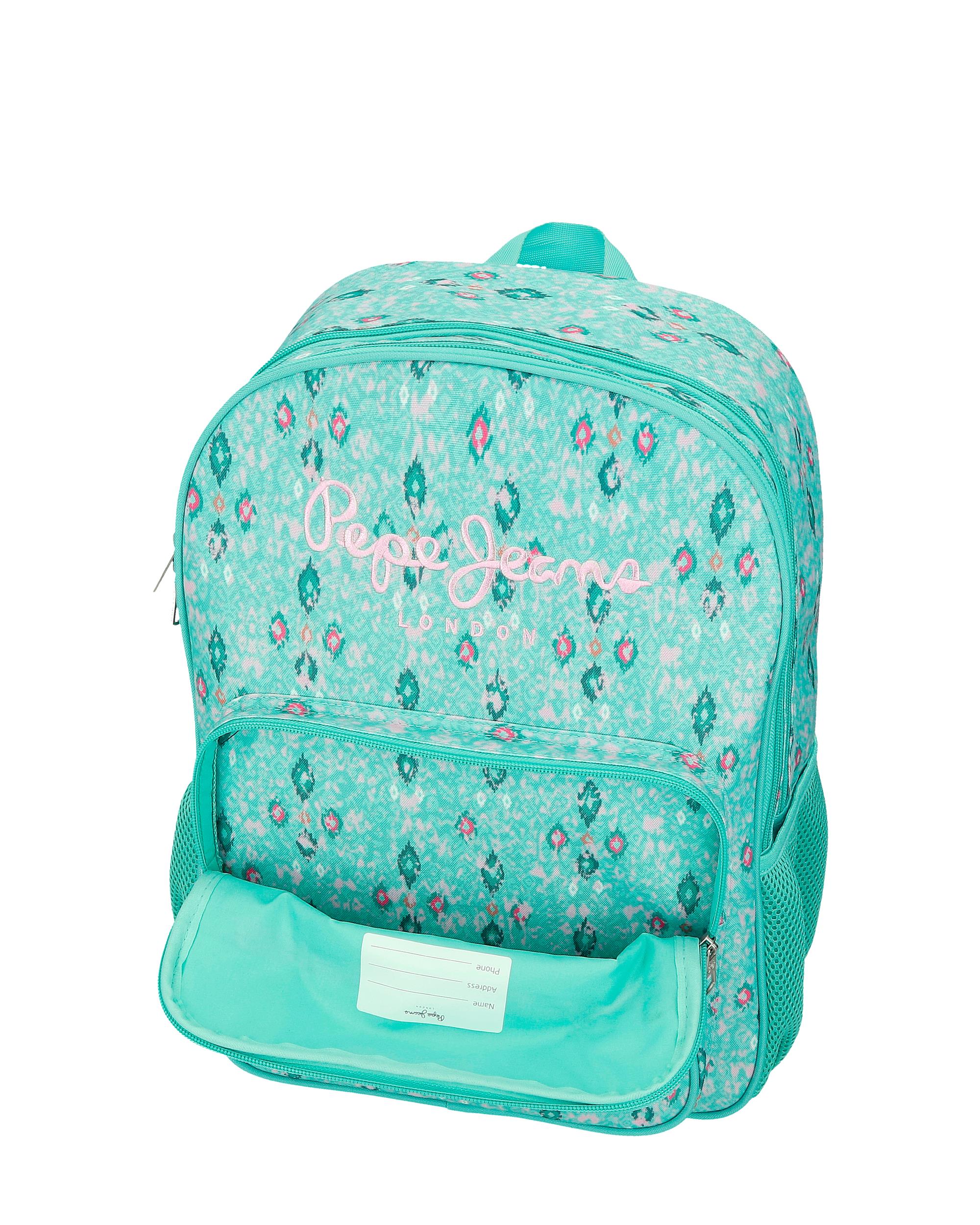 Mochila escolar 40 cm PJL Sun dos compartimentos adaptable a carro turquesa verde Azul-5