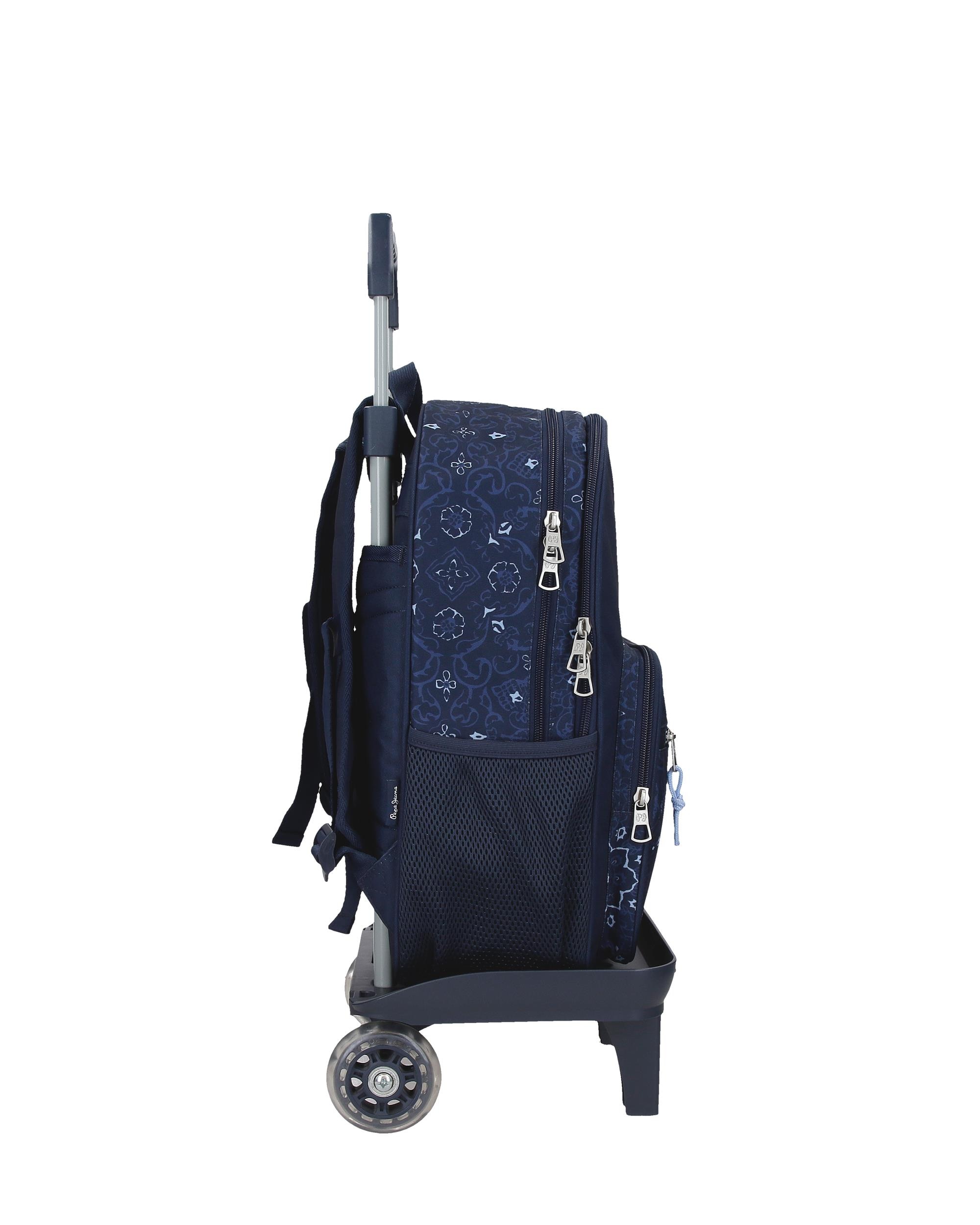 Mochila escolar 40 cm PJL Lenay dos compartimentos con carro marino Azul-2
