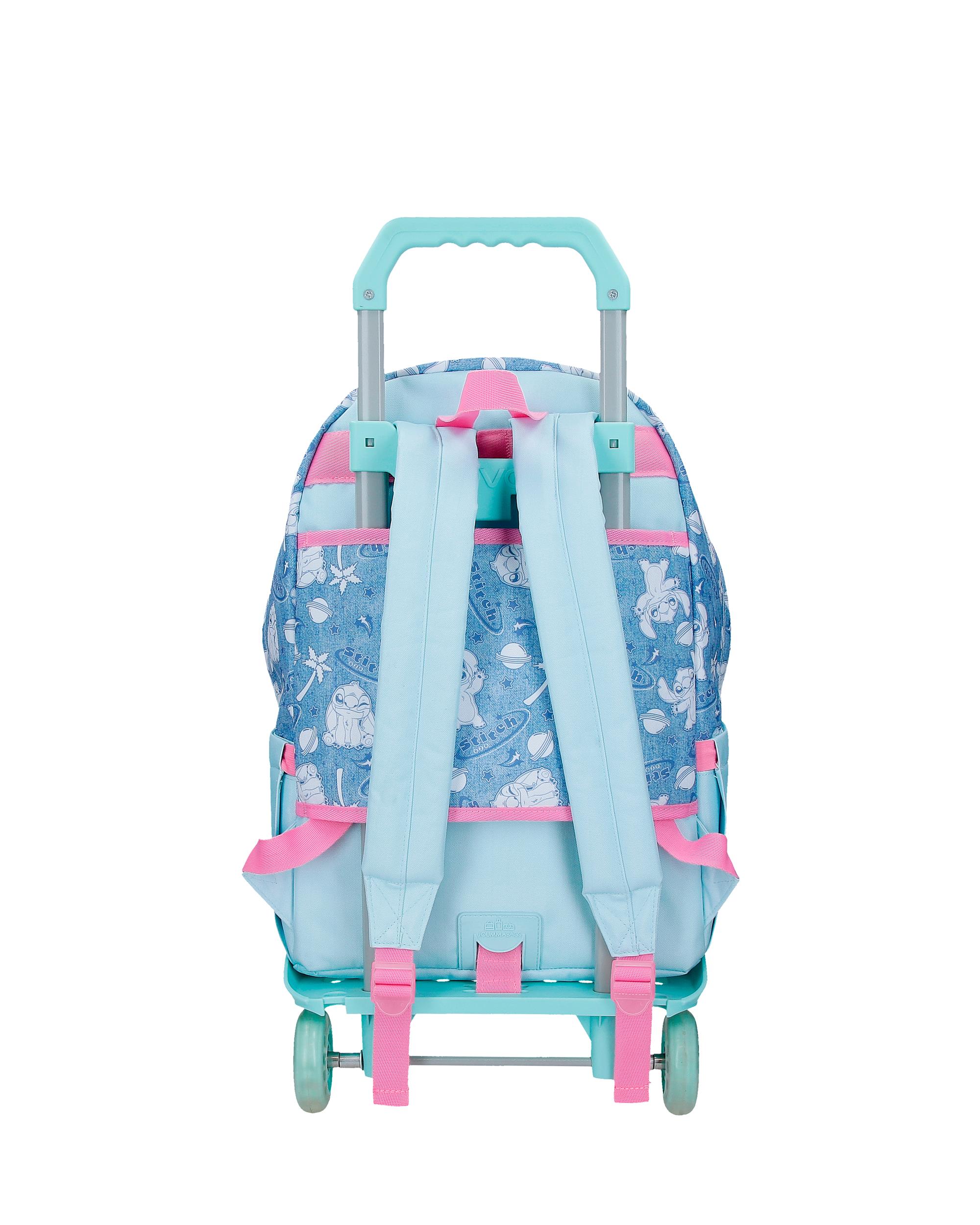 Mochila Escolar Stitch Hearts con capacidad de 21L con carro denim Azul-3