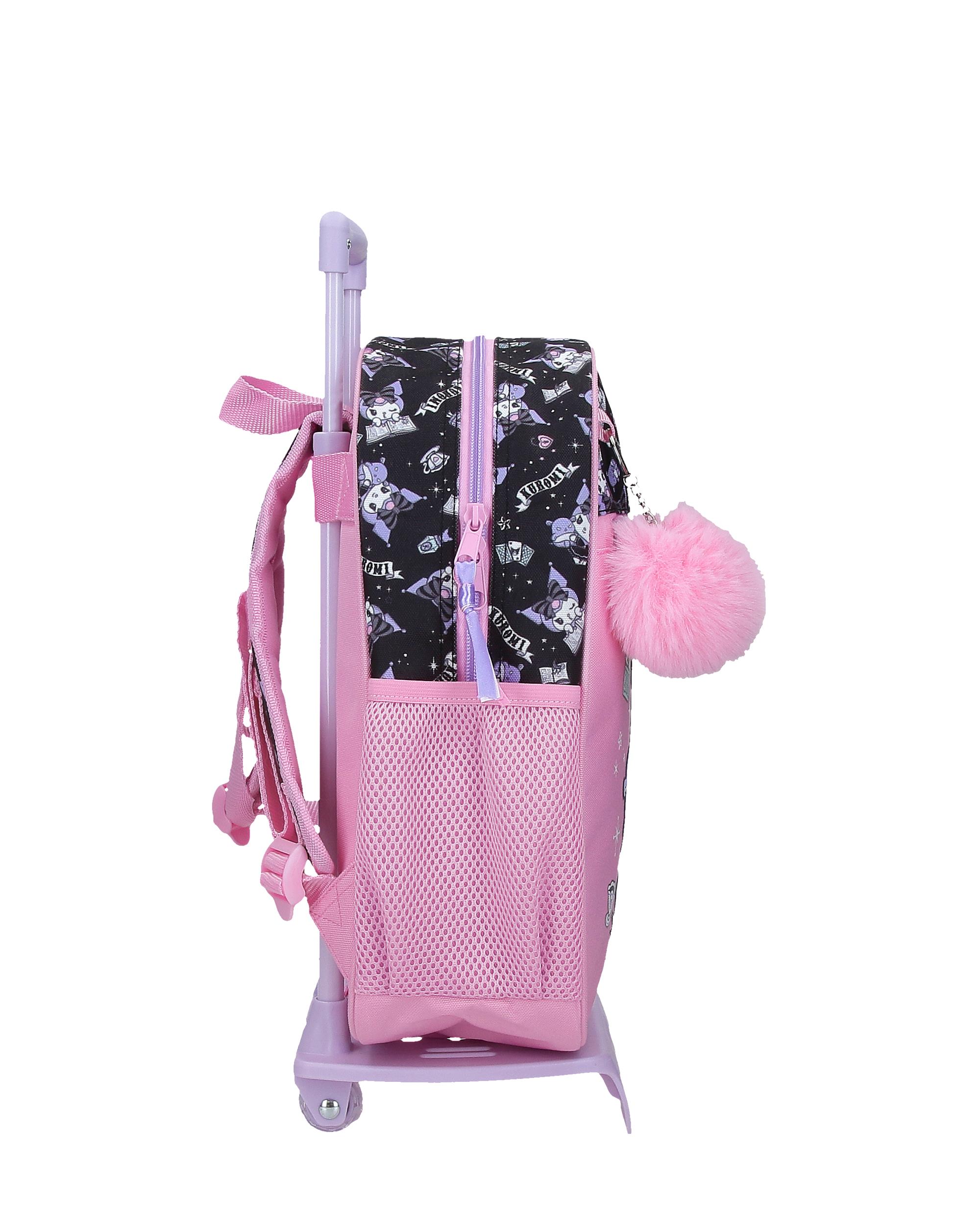 Mochila Escolar Kuromi Fortune Telling con capacidad de 9,801L con carro rosa Rosa-2