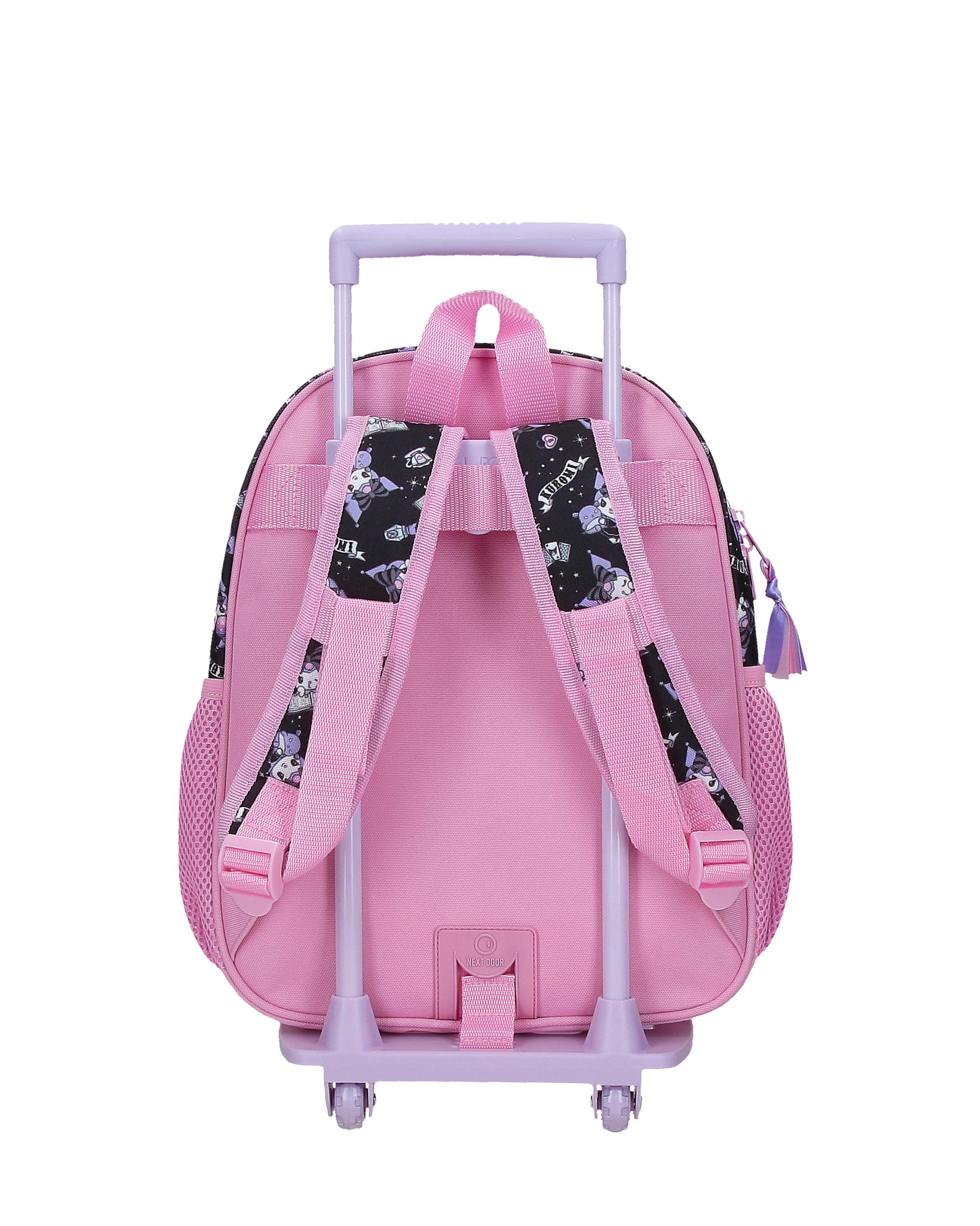 Mochila Escolar Kuromi Fortune Telling con capacidad de 9,801L con carro rosa Rosa-3