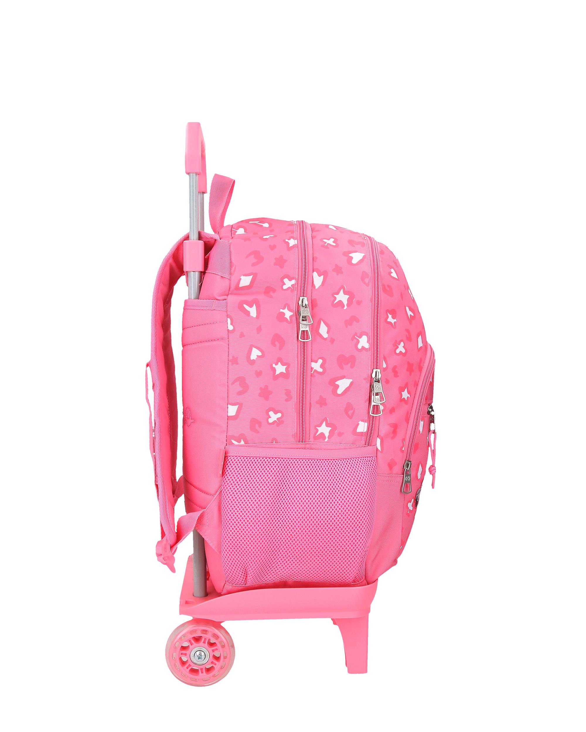 Mochila escolar 44 cm PJL Evelyn dos compartimentos con carro rosa Rosa-2