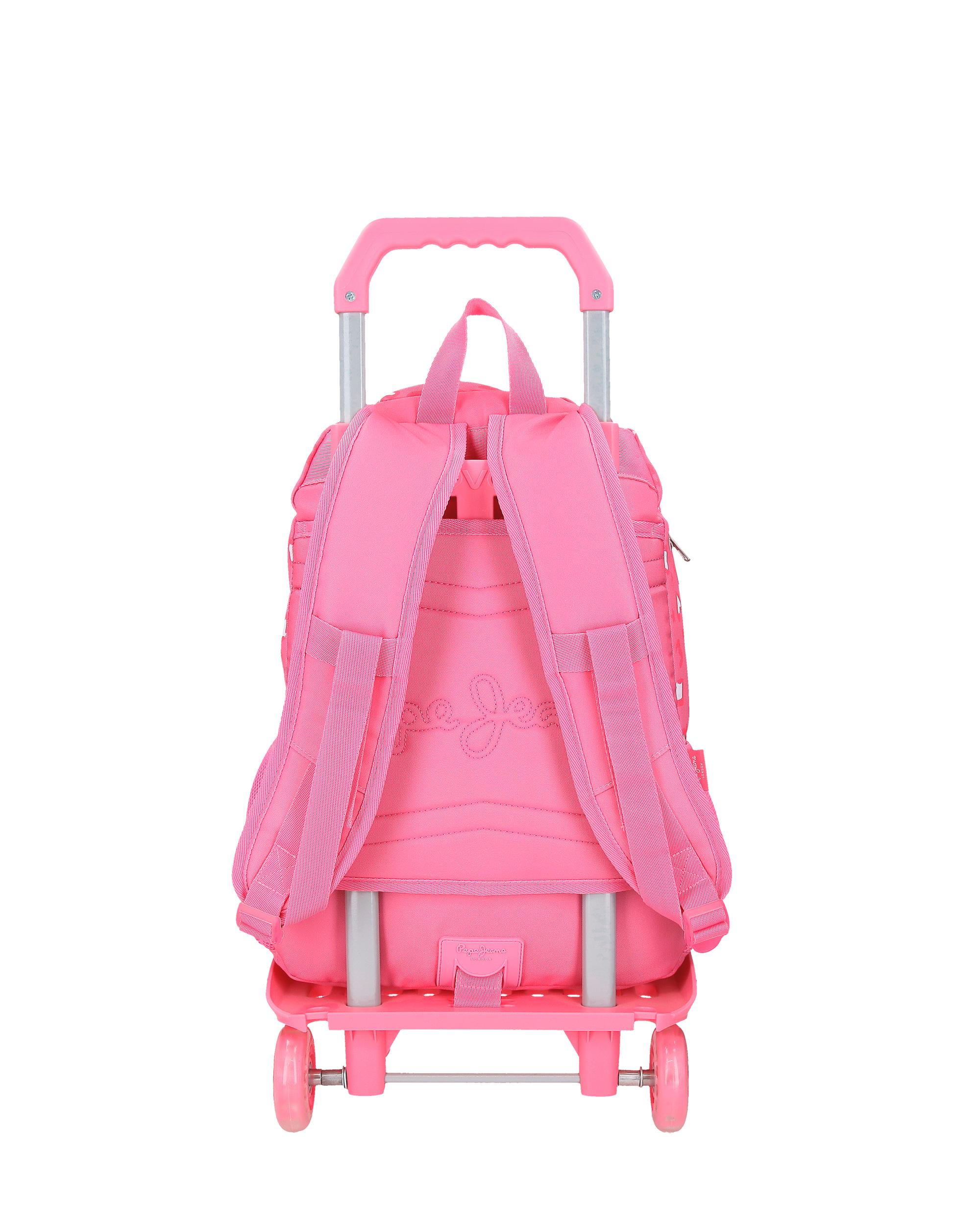 Mochila escolar 44 cm PJL Evelyn dos compartimentos con carro rosa Rosa-3