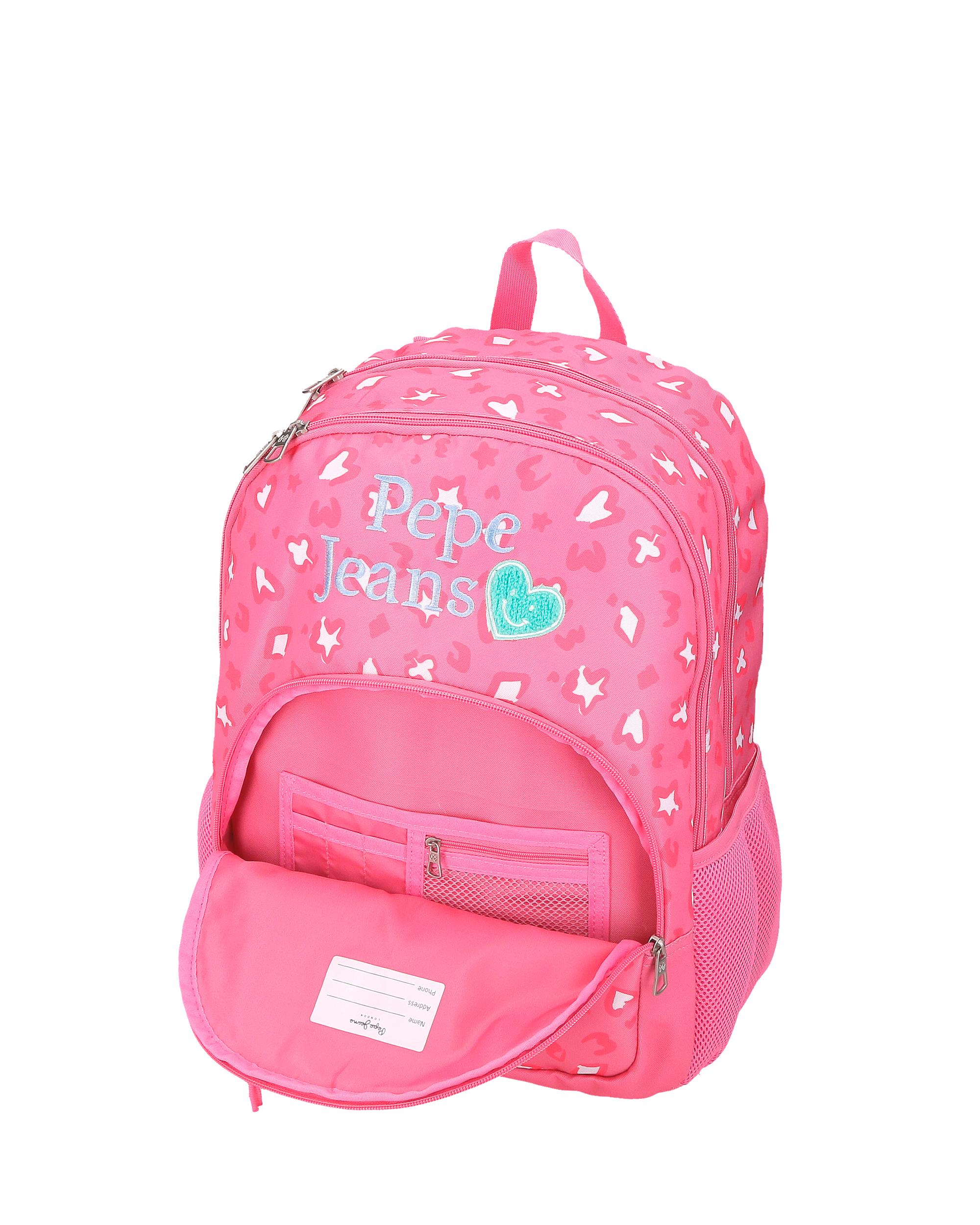 Mochila escolar 44 cm PJL Evelyn dos compartimentos con carro rosa Rosa-5