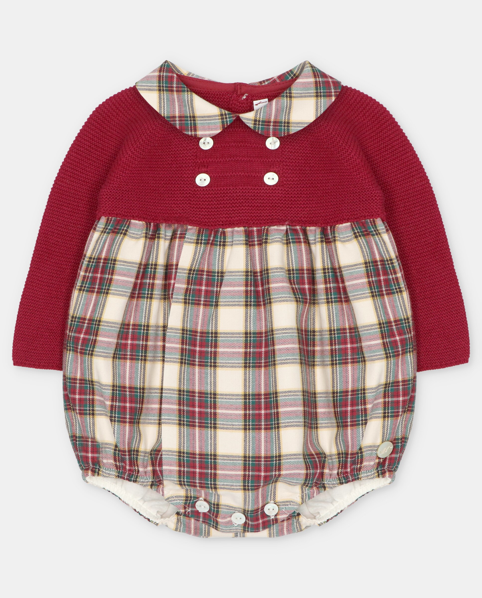 Pelele de bebé niño combinado de punto con estampado de cuadros. - Martín Aranda - Burdeos Burdeos-1