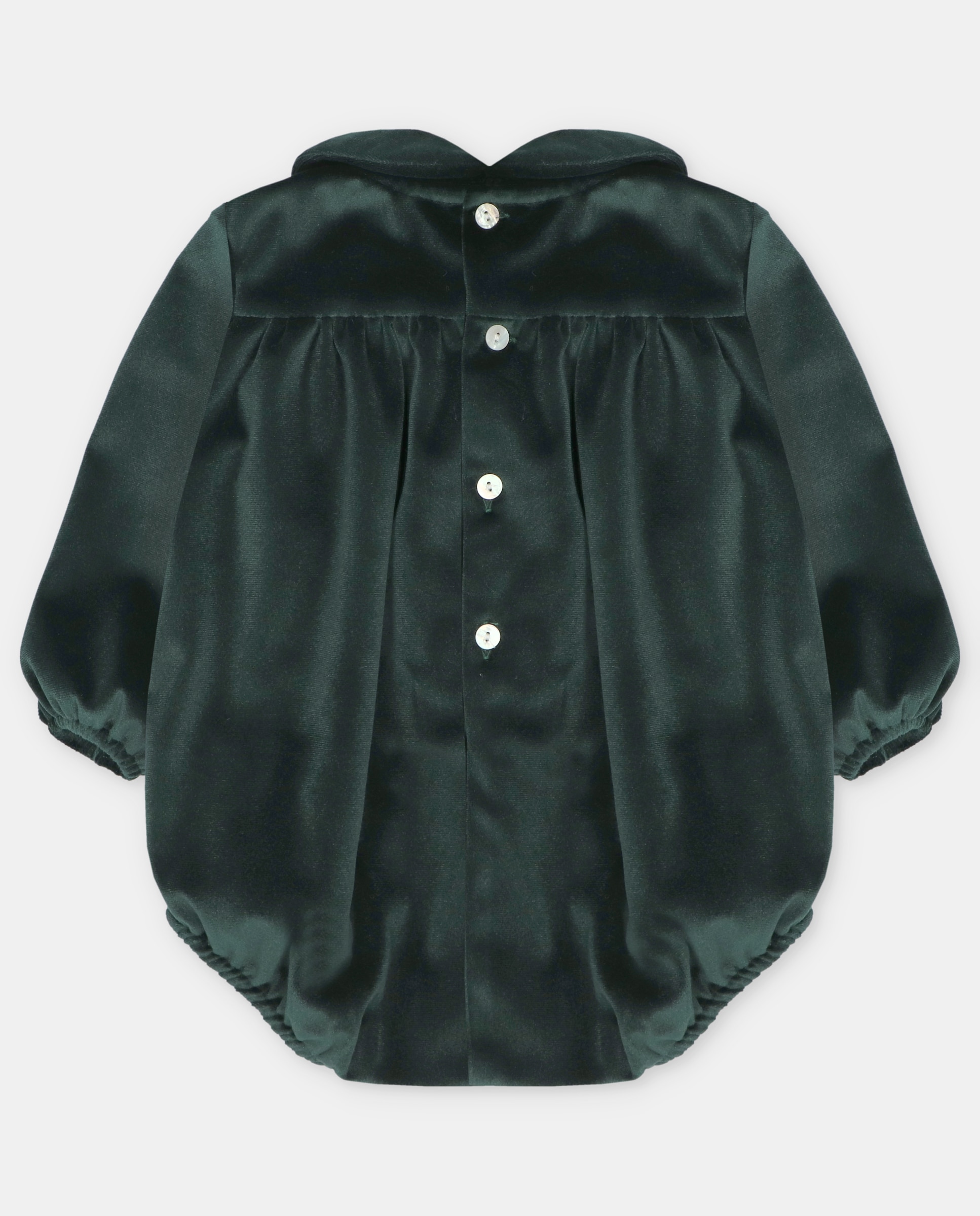 Pelele de bebé niño de terciopelo con bordado smock. - Martín Aranda - Verde Verde-3