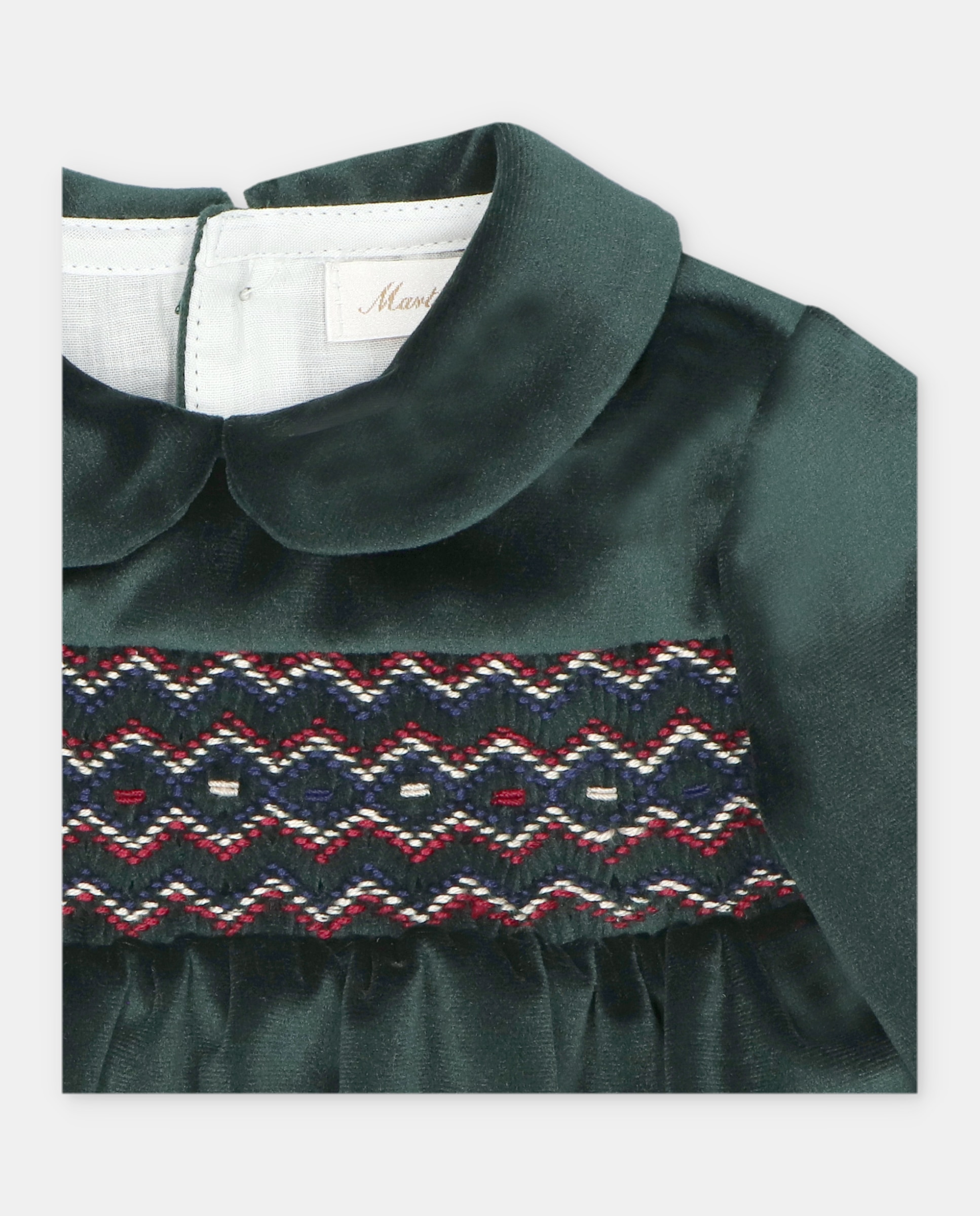 Pelele de bebé niño de terciopelo con bordado smock. - Martín Aranda - Verde Verde-2