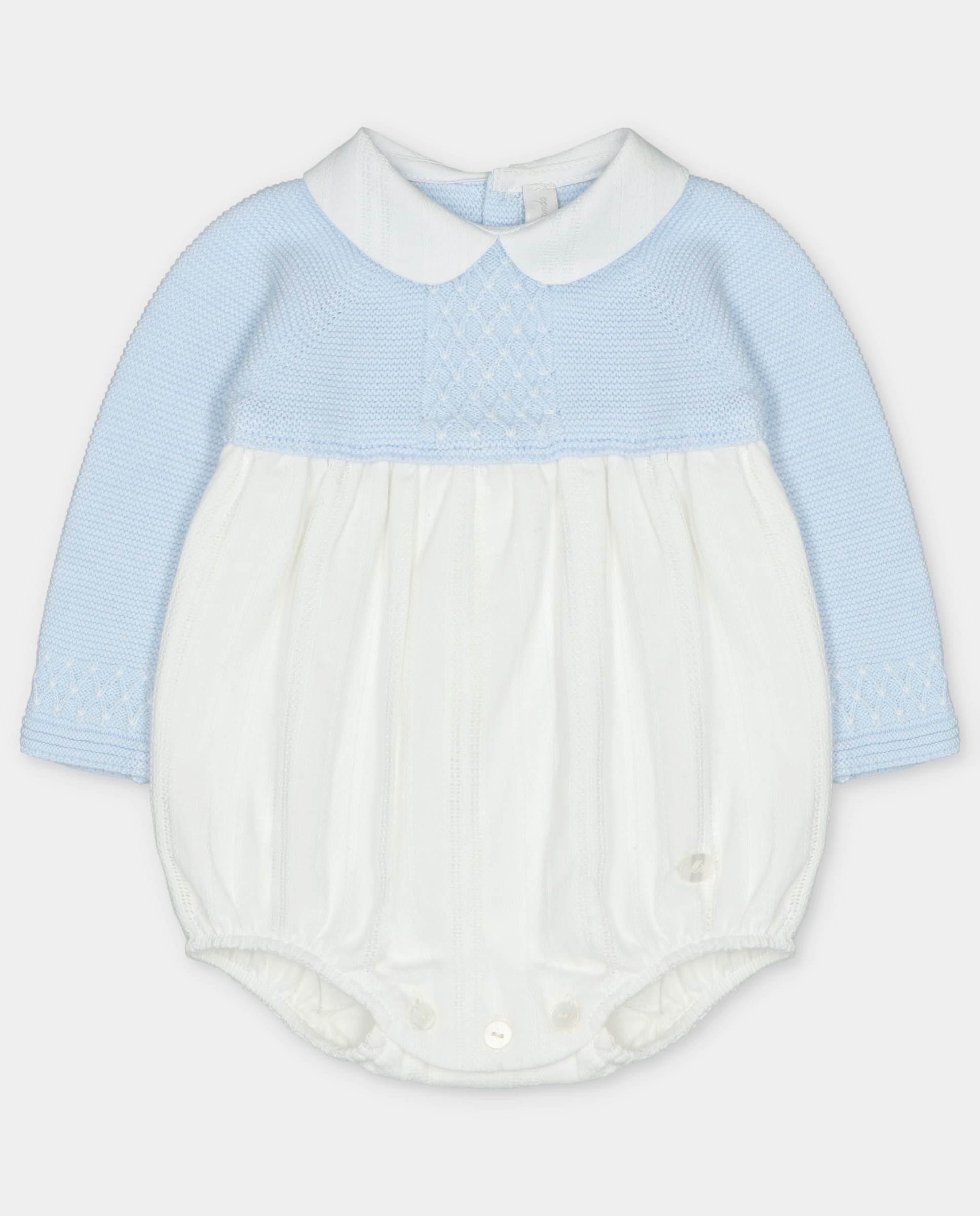 Imagen 0 de Pelele de bebé niño combinado de punto detalles de rombos con microestampado de fantasía. Azul celeste