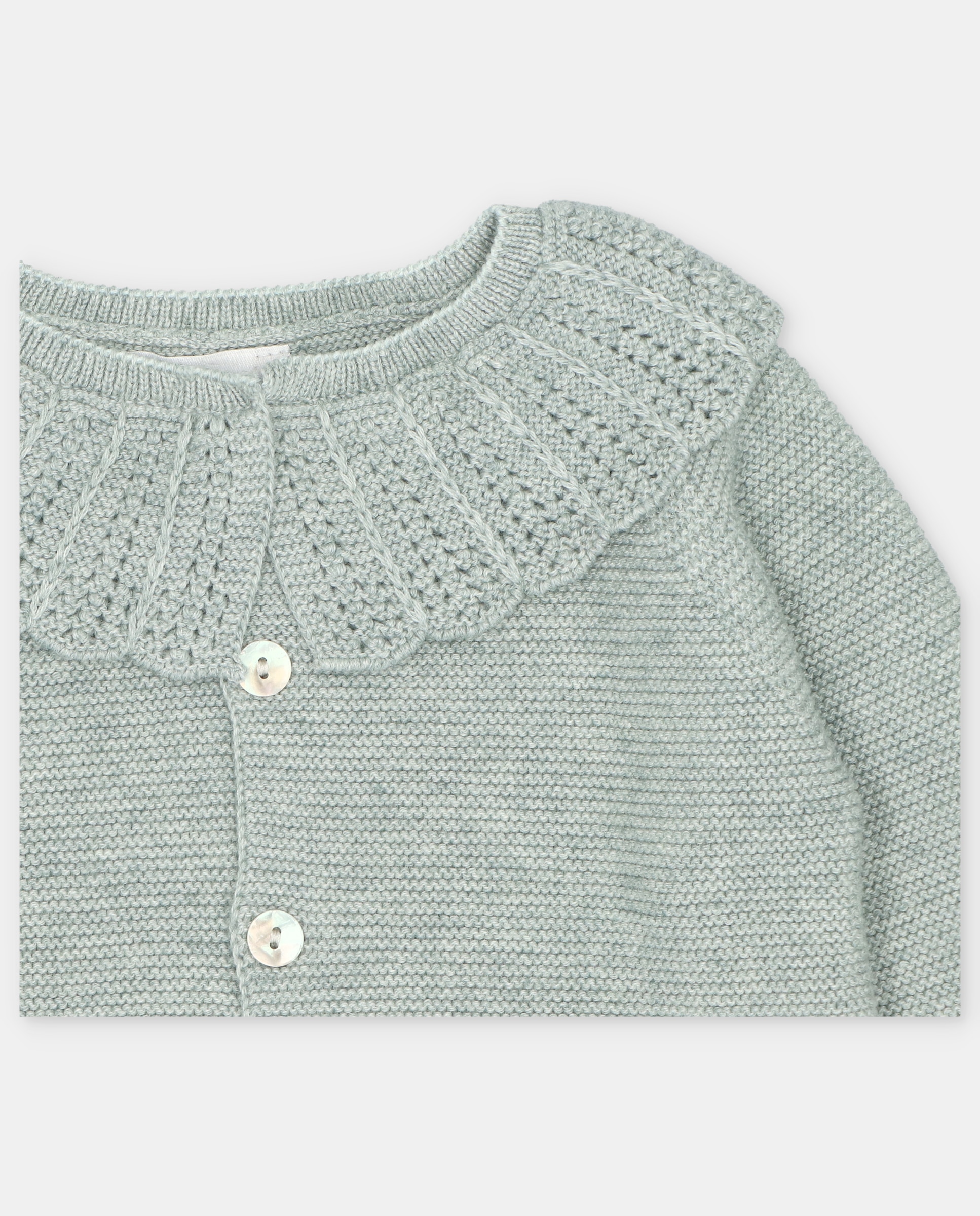 Chaqueta de niña tricot con cuello volante calado. - Martín Aranda - Verde Verde-4