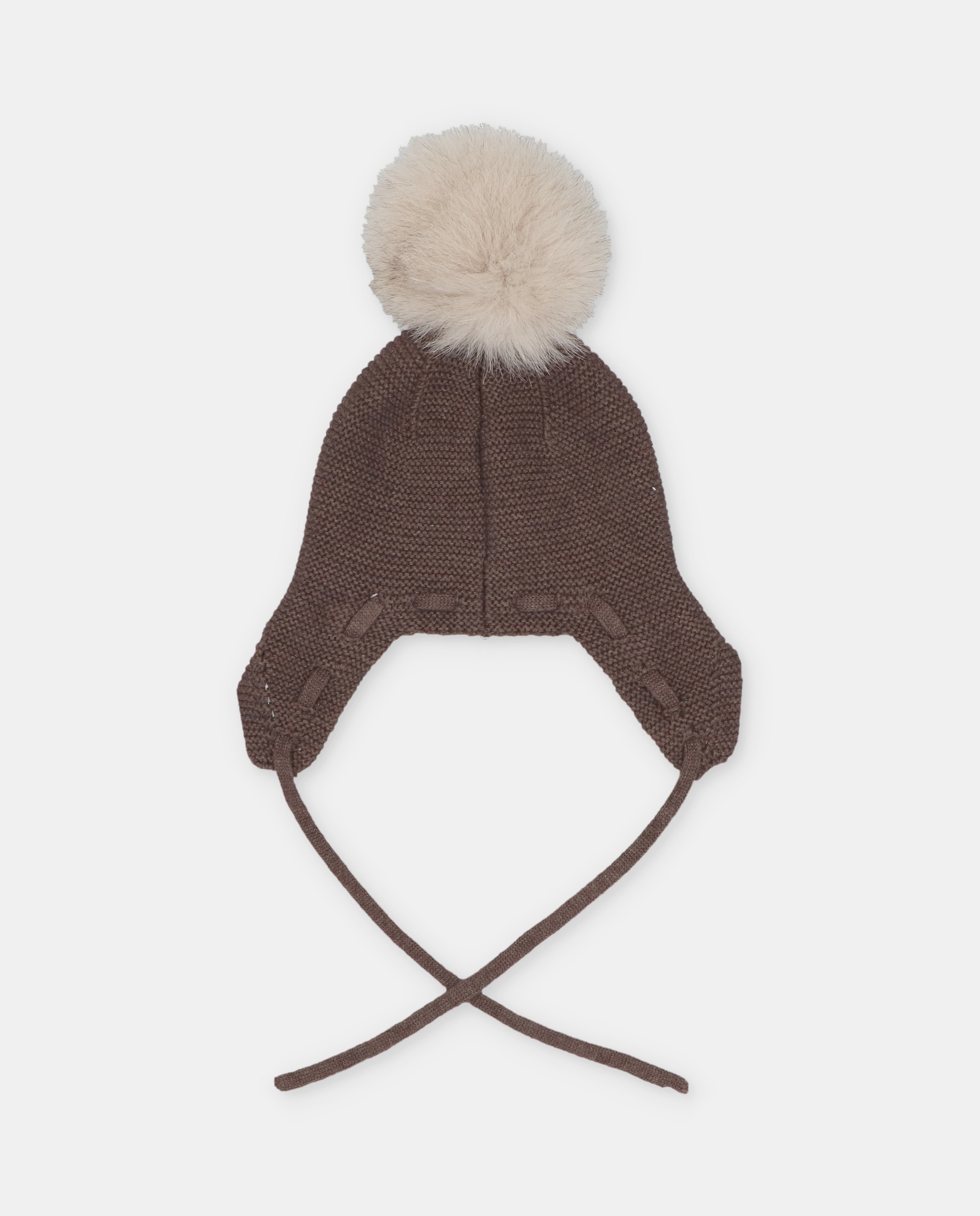 Gorro de bebés de punto con pompón de pelo. - Martín Aranda - Marrón chocolate Marrón chocolate-3