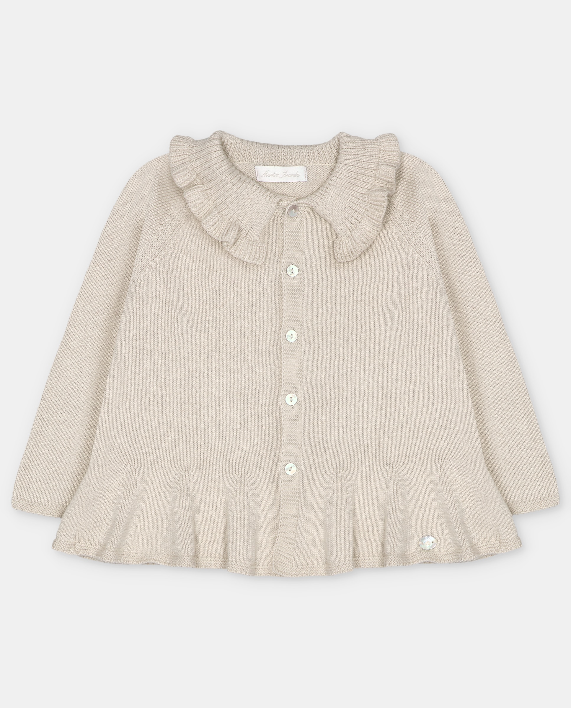 Imagen 0 de Chaqueta de niña tricot con cuello volante. Beige