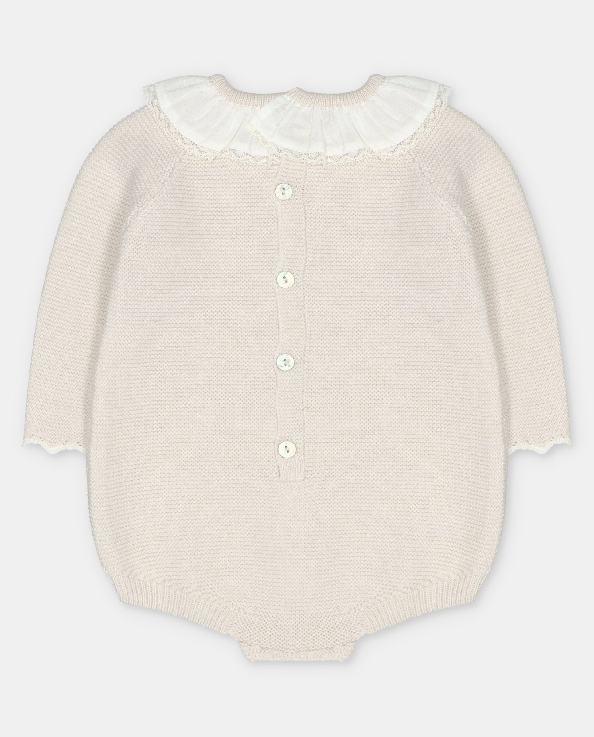 Pelele de bebé niña de punto con detalles calados. - Martín Aranda - Beige Beige-3