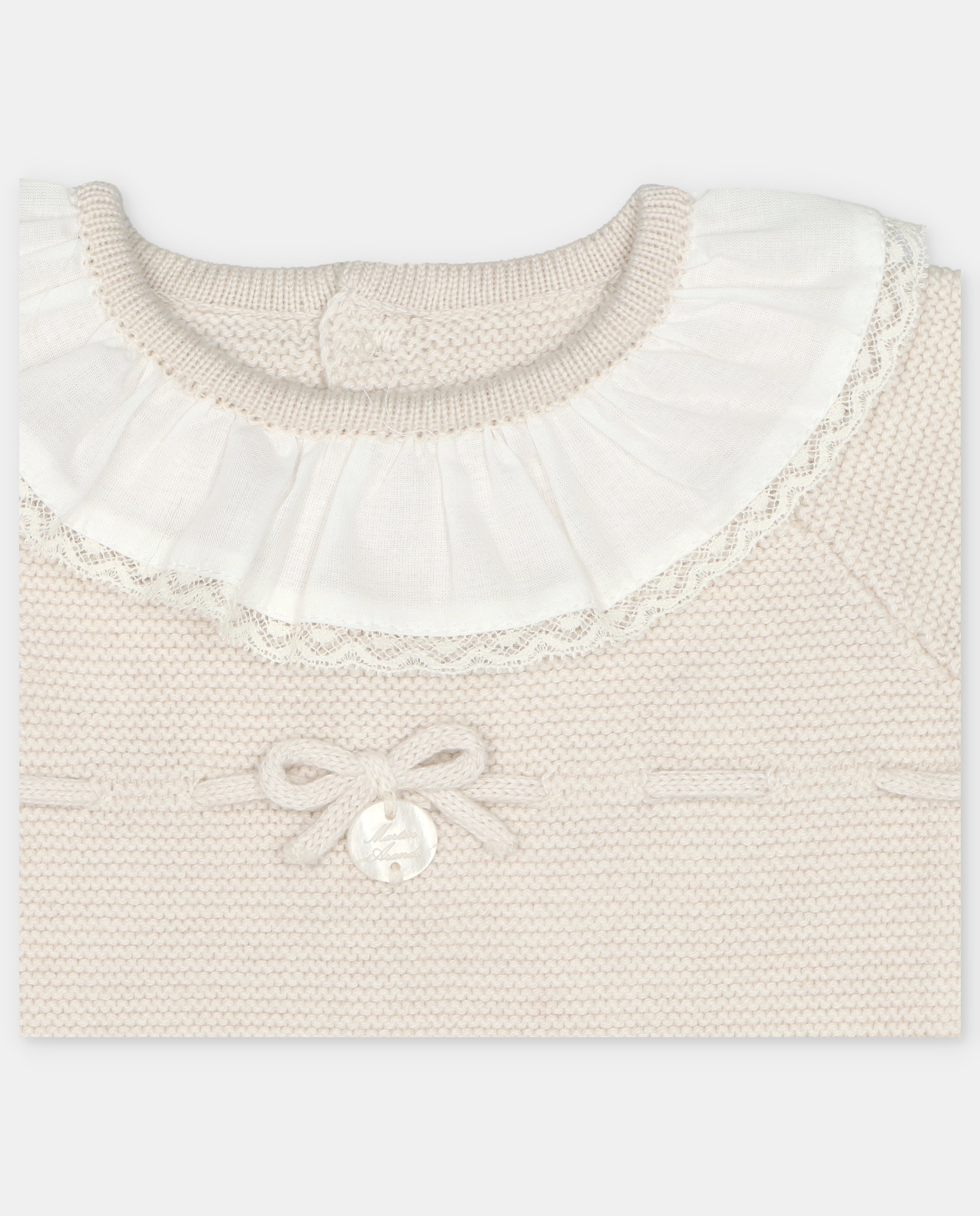 Pelele de bebé niña de punto con detalles calados. - Martín Aranda - Beige Beige-2
