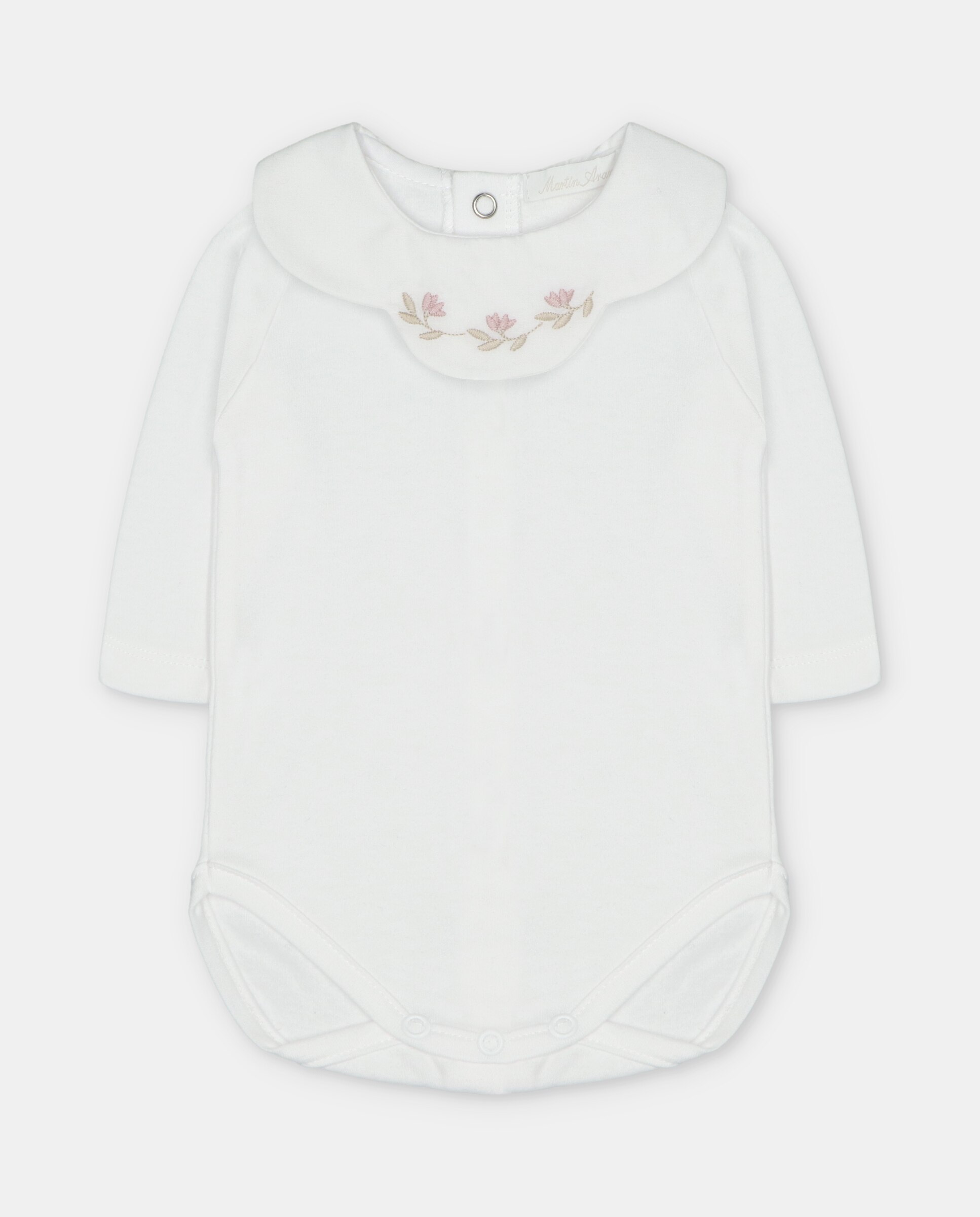 Body de bebé niña de interlock con cuello volante dibujo bordado. - Martín Aranda - Rosa claro Rosa claro-1