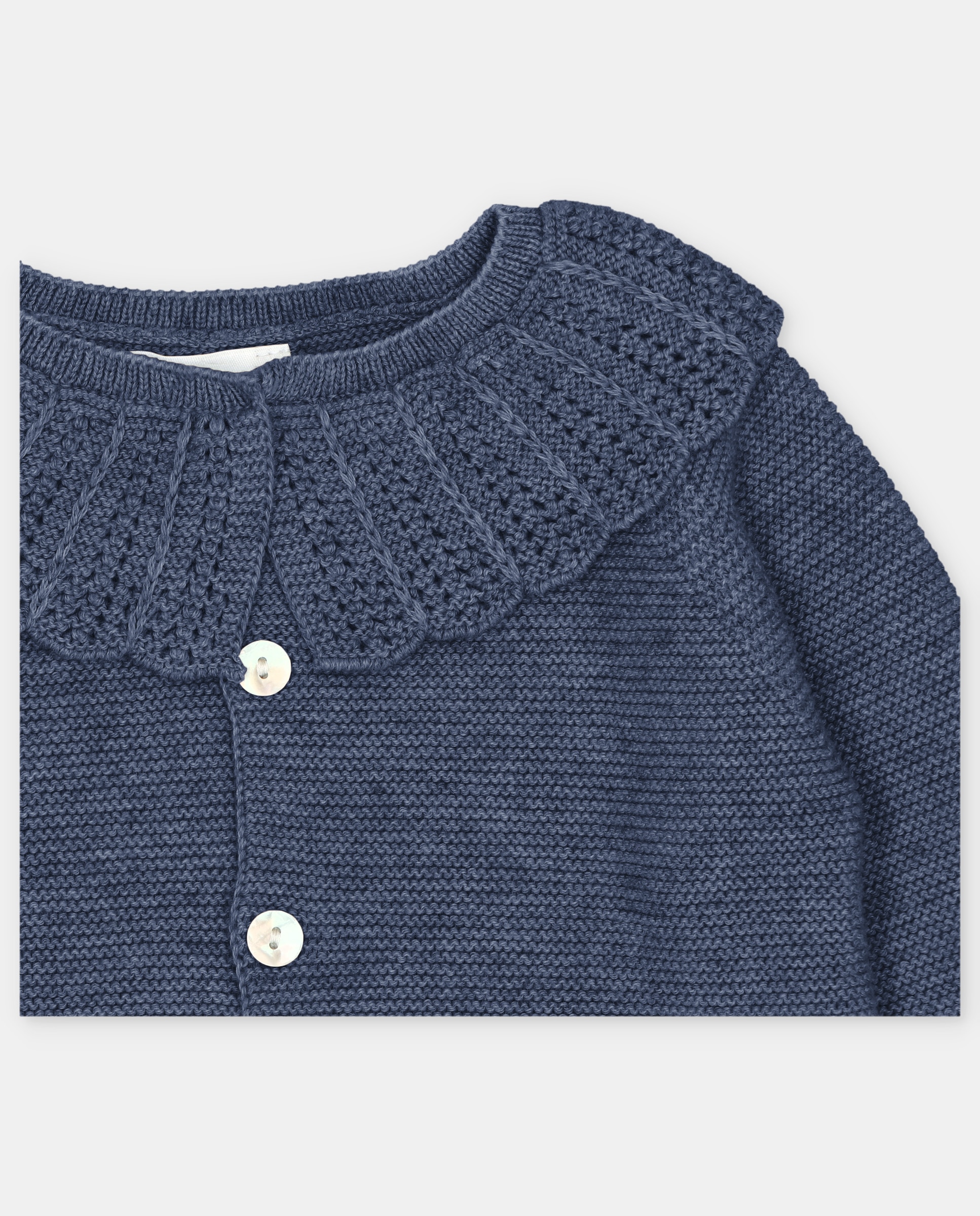 Chaqueta de niña tricot con cuello volante calado. - Martín Aranda - Azul marino Azul marino-2