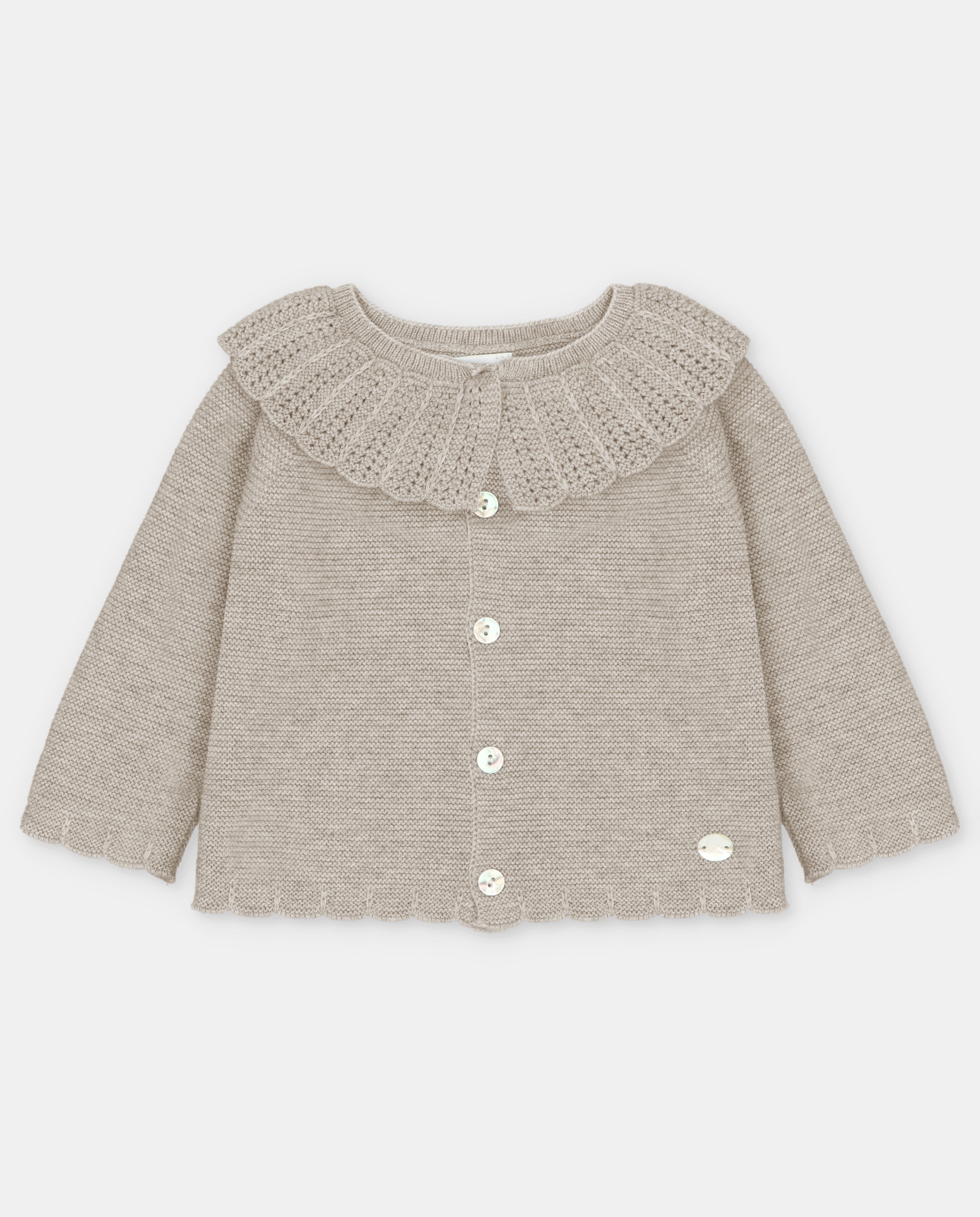 Chaqueta de niña tricot con cuello volante calado. - Martín Aranda - Tostado Tostado-1