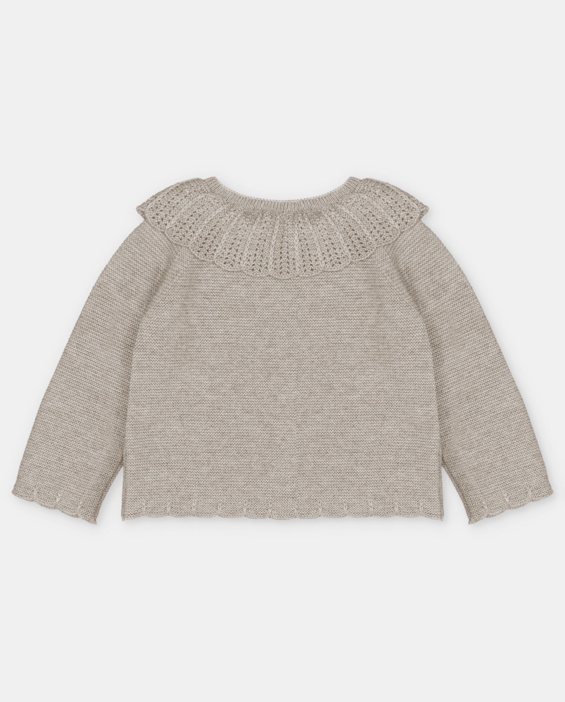 Chaqueta de niña tricot con cuello volante calado. - Martín Aranda - Tostado Tostado-3