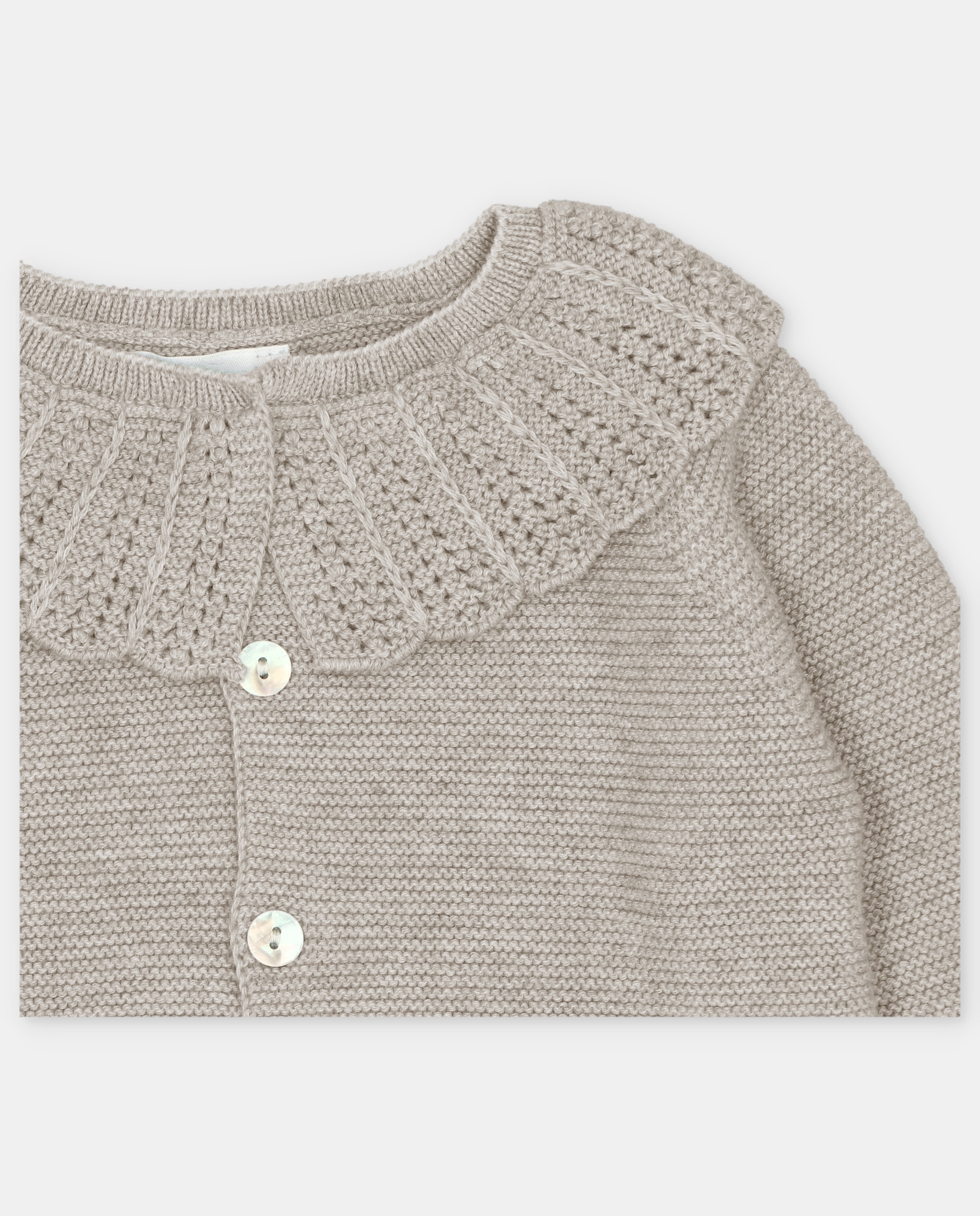 Chaqueta de niña tricot con cuello volante calado. - Martín Aranda - Tostado Tostado-2