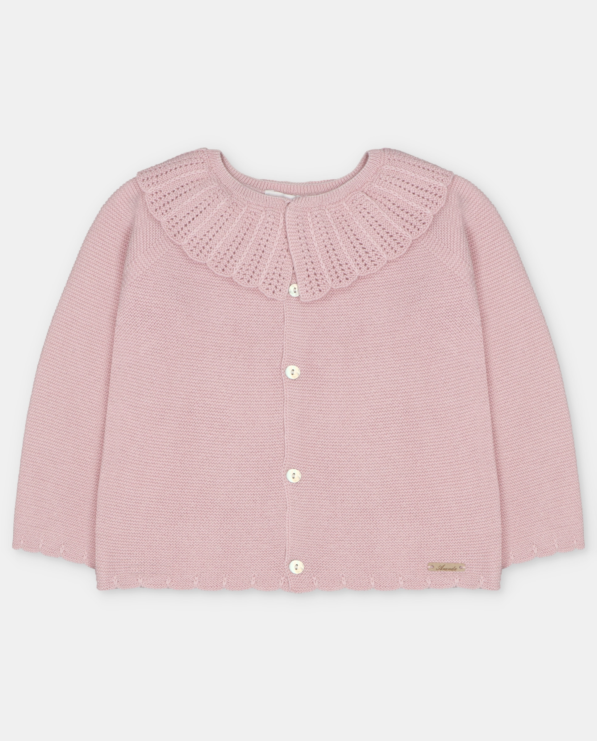 Chaqueta de niña tricot con cuello volante calado. - Martín Aranda - Rosa claro Rosa claro-1