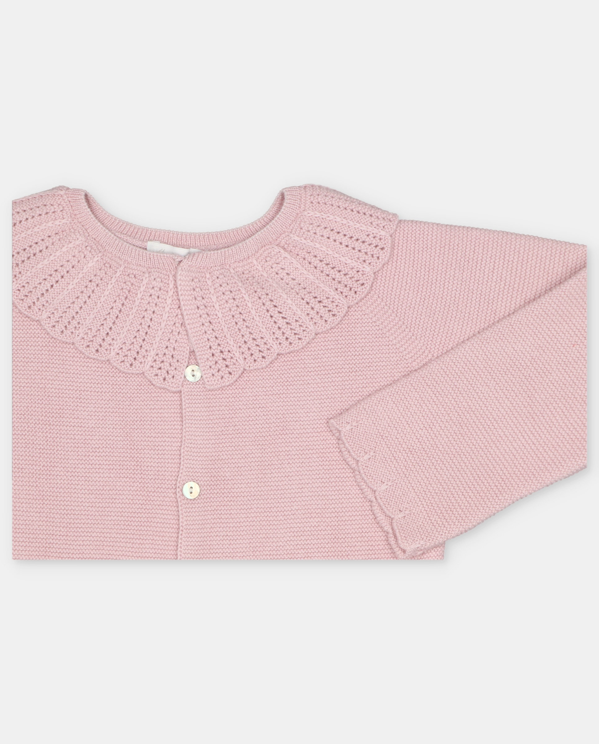 Chaqueta de niña tricot con cuello volante calado. - Martín Aranda - Rosa claro Rosa claro-2