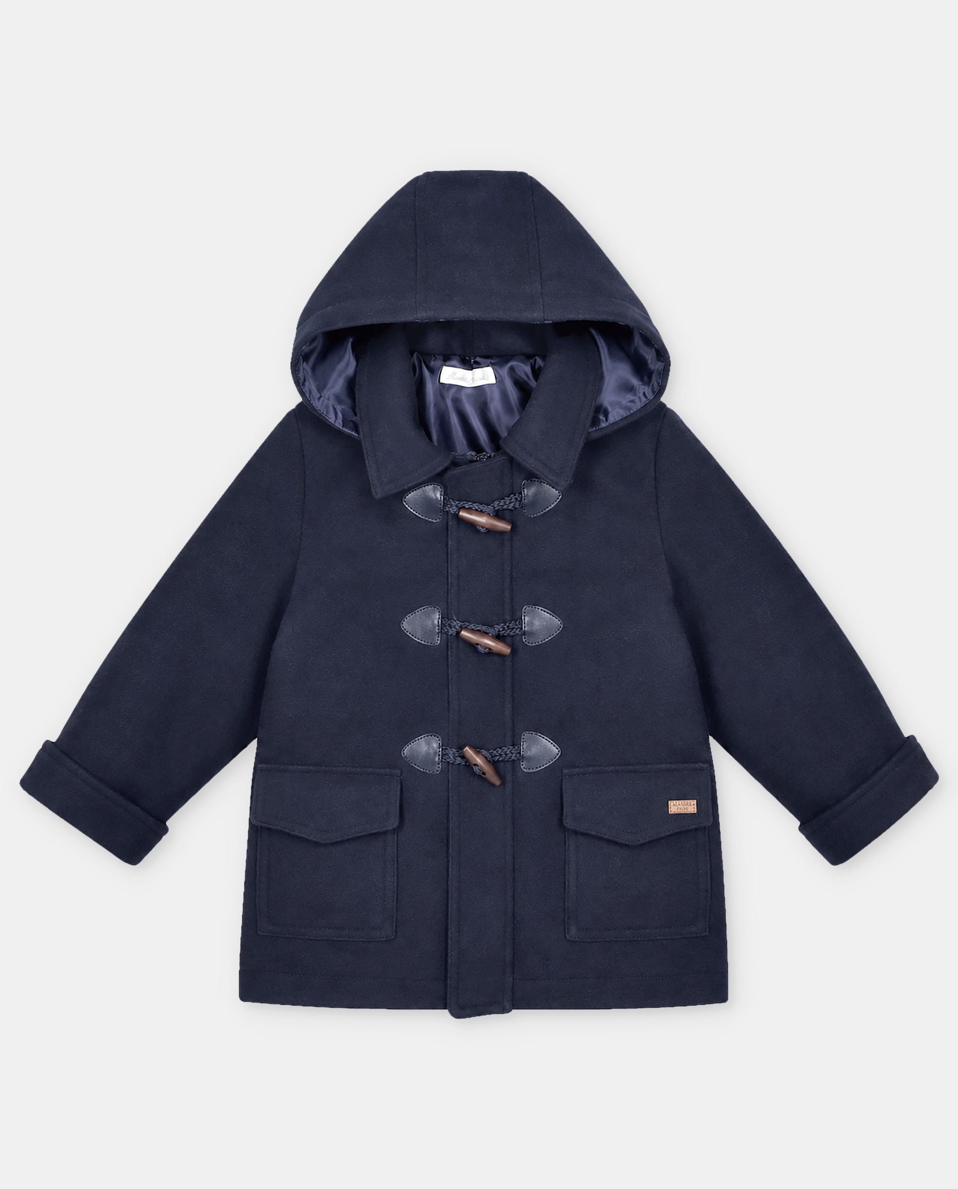 Trenka de bebé niño de paño con capucha, cuello camisero y forro estampado de cuadros. - Martín Aranda - Marino Marino-1