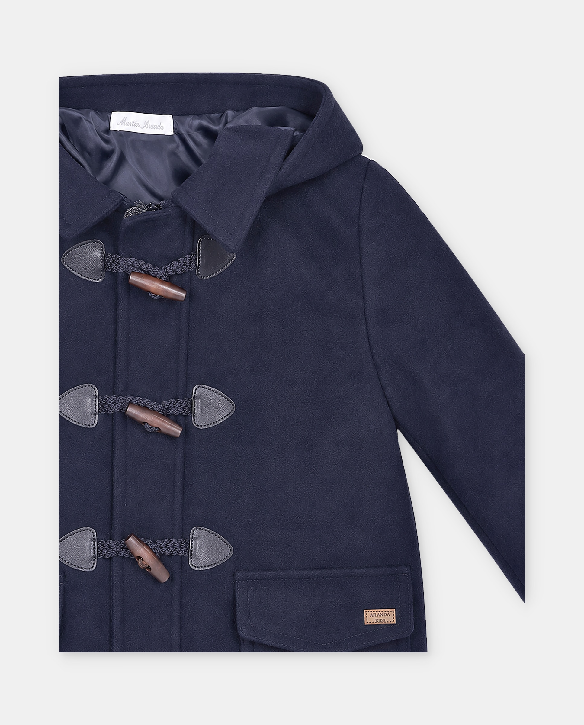 Trenka de bebé niño de paño con capucha, cuello camisero y forro estampado de cuadros. - Martín Aranda - Marino Marino-2