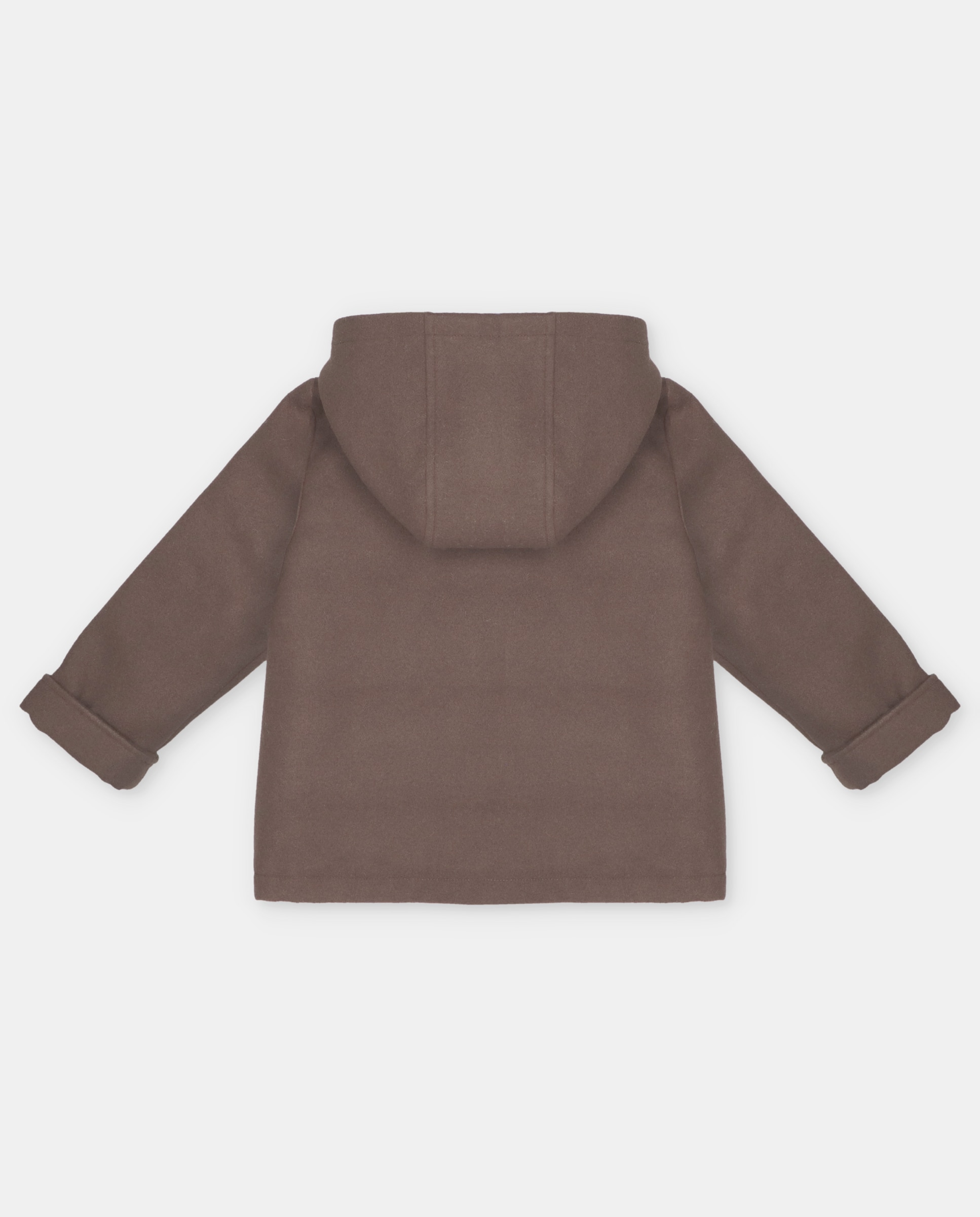 Trenka de niño de paño con capucha, cuello camisero y forro estampado de cuadros. - Martín Aranda - Marrón Marrón-5