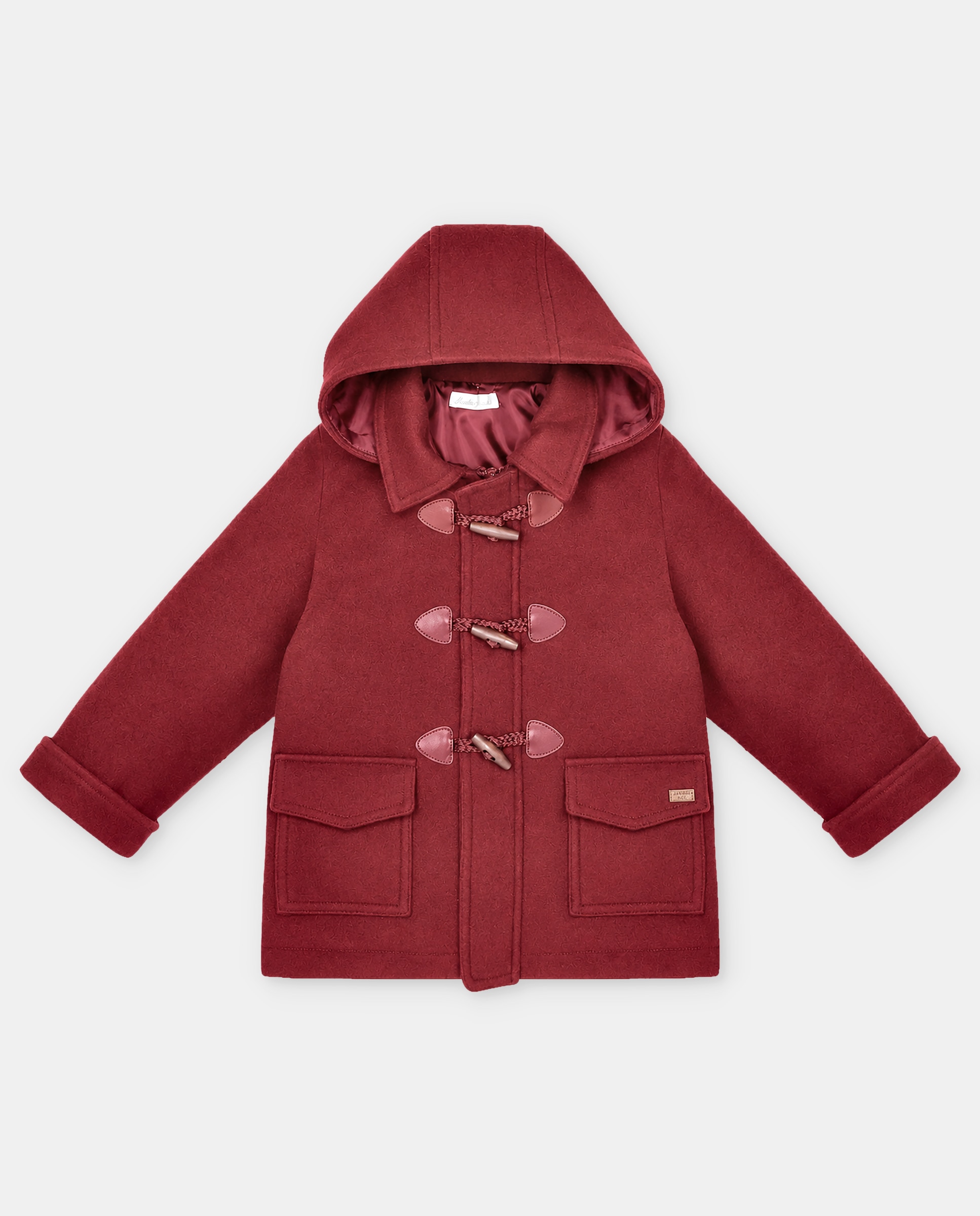 Trenka de niño de paño con capucha, cuello camisero y forro estampado de cuadros. - Martín Aranda - Granate Granate-1