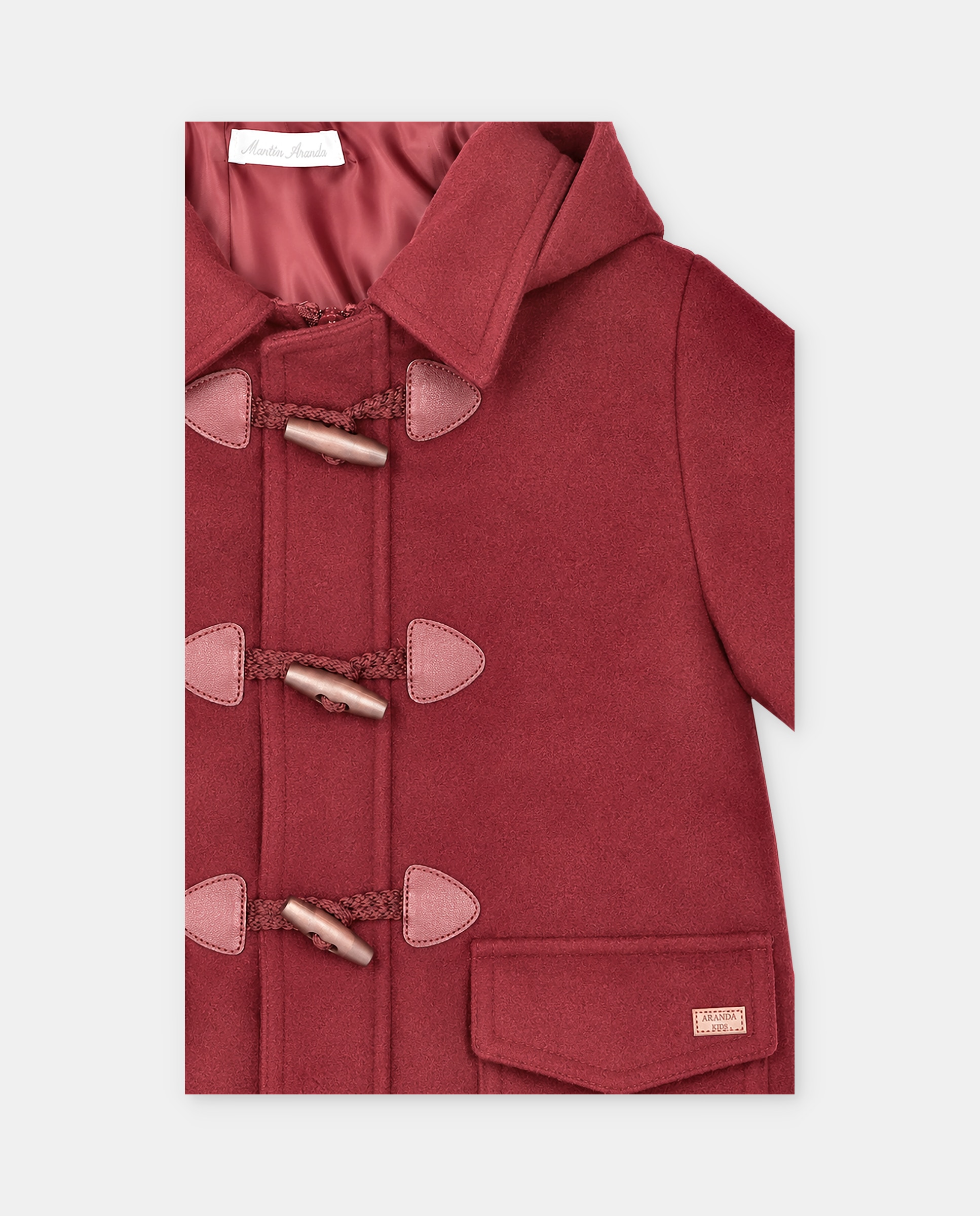 Trenka de niño de paño con capucha, cuello camisero y forro estampado de cuadros. - Martín Aranda - Granate Granate-2