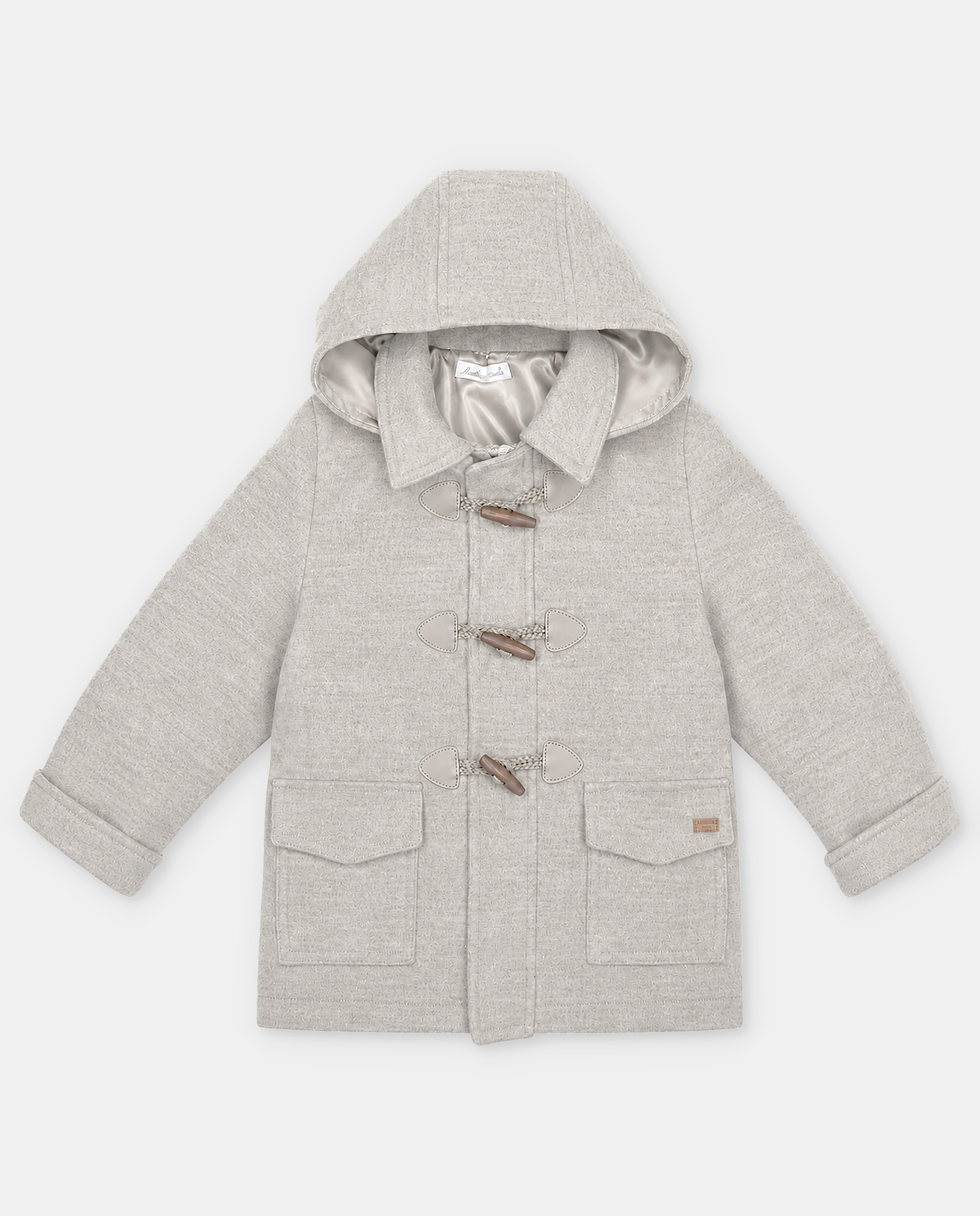 Trenka de niño de paño con capucha, cuello camisero y forro estampado de cuadros. - Martín Aranda - Marrón piedra Marrón piedra-1