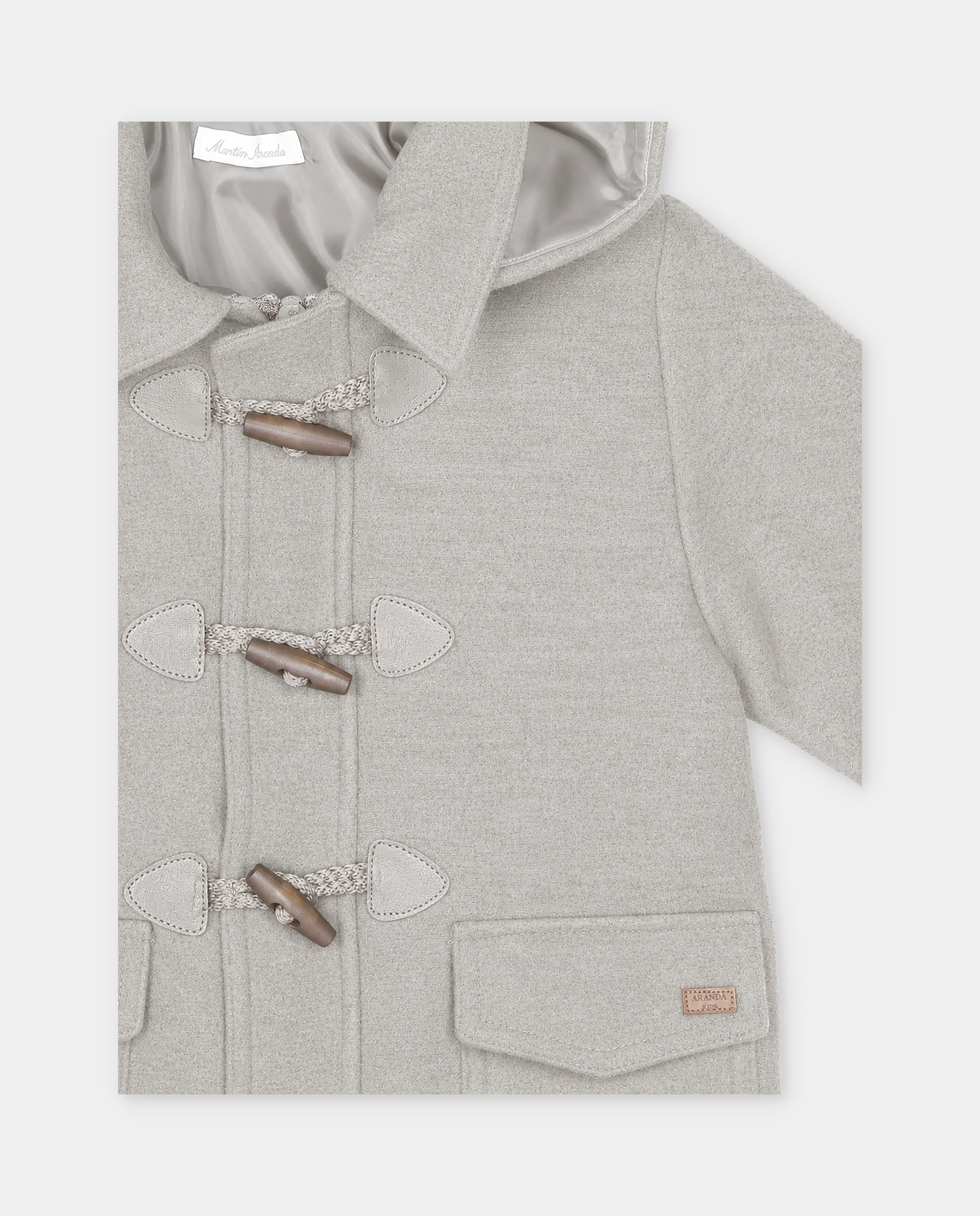 Trenka de niño de paño con capucha, cuello camisero y forro estampado de cuadros. - Martín Aranda - Marrón piedra Marrón piedra-2
