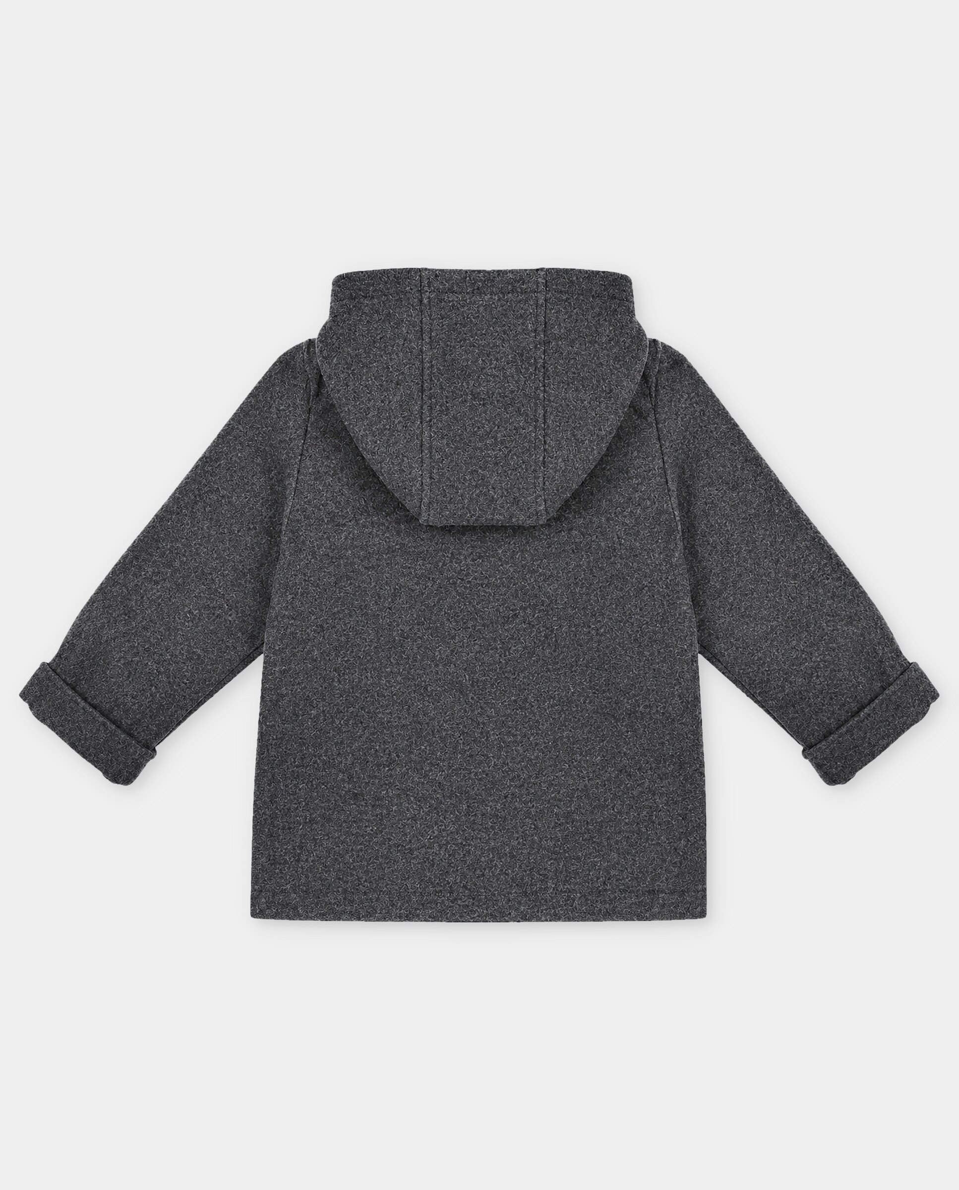 Trenka de niño de paño con capucha, cuello camisero y forro estampado de cuadros. - Martín Aranda - Gris marengo Gris marengo-3