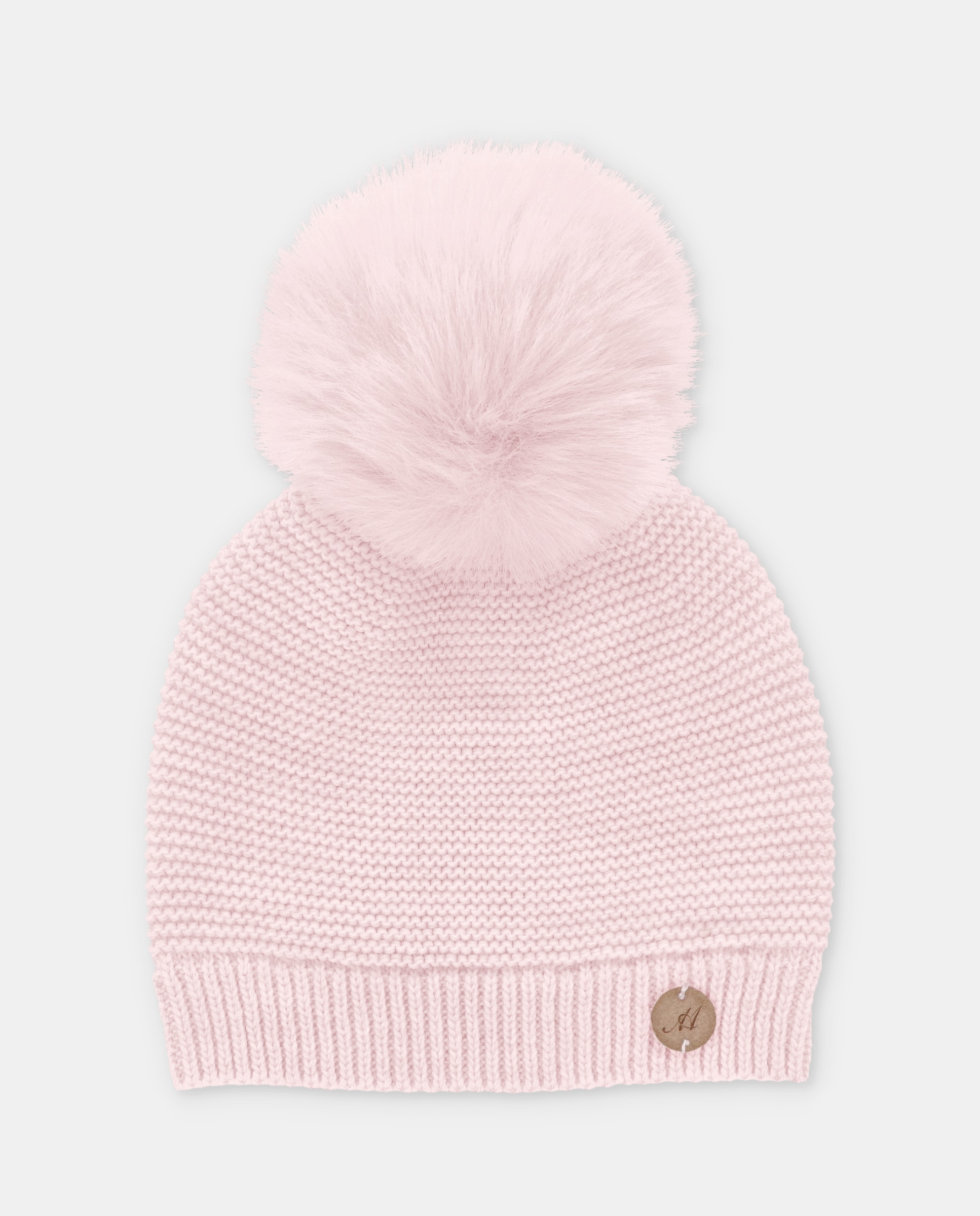 Gorro de bebés de punto con pompón de pelo. - Martín Aranda - Rosa claro Rosa claro-1