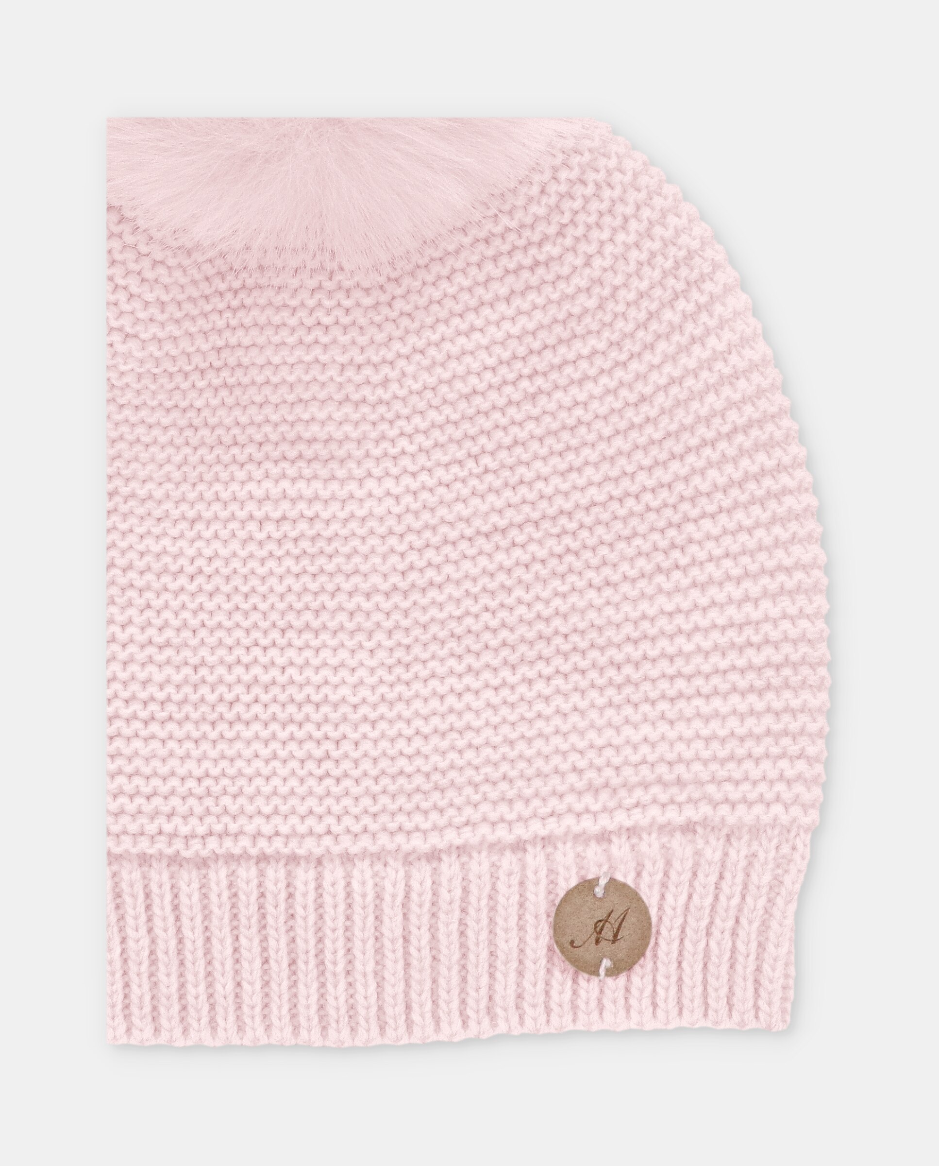 Gorro de bebés de punto con pompón de pelo. - Martín Aranda - Rosa claro Rosa claro-2