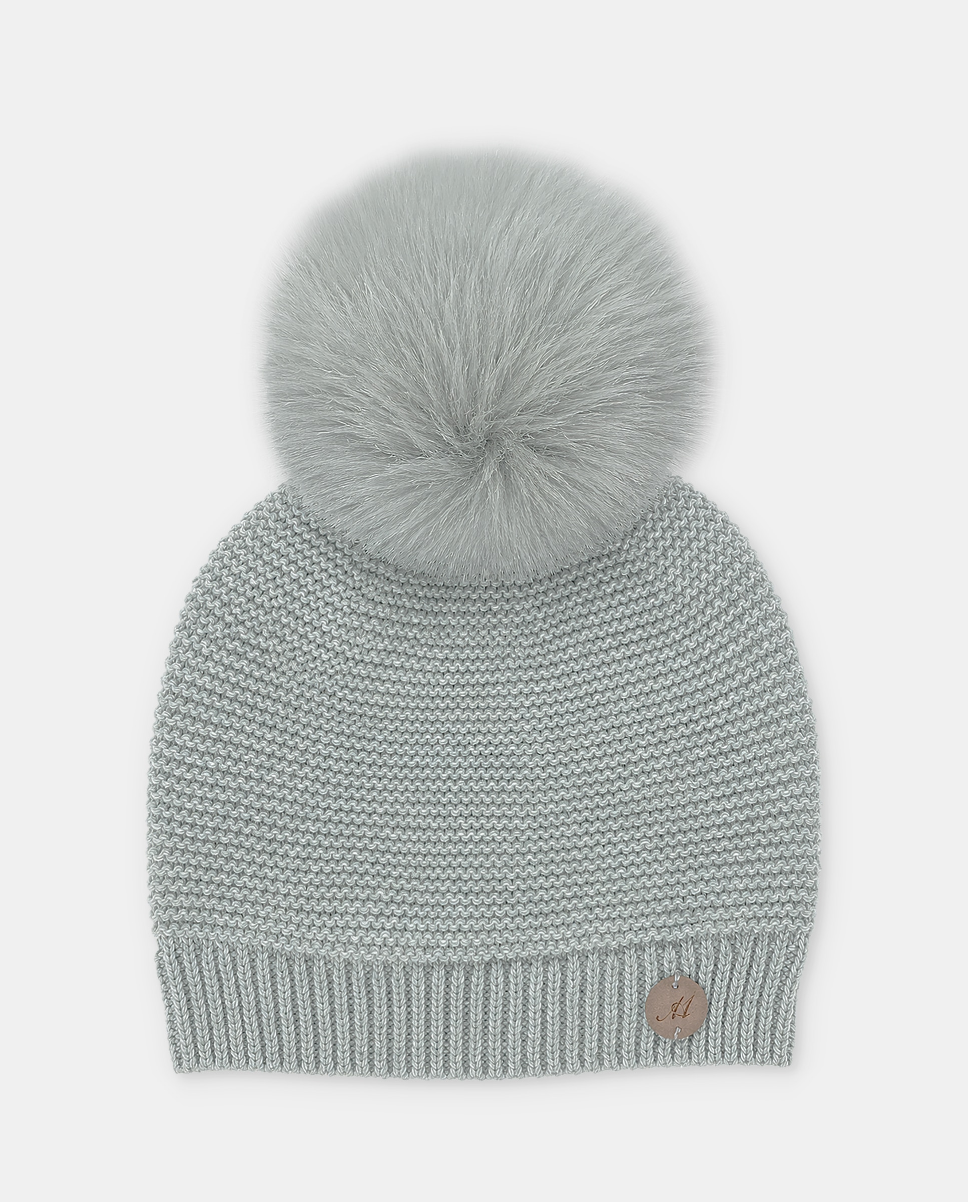 Gorro de bebés de punto con pompón de pelo. - Martín Aranda - Verde Verde-1
