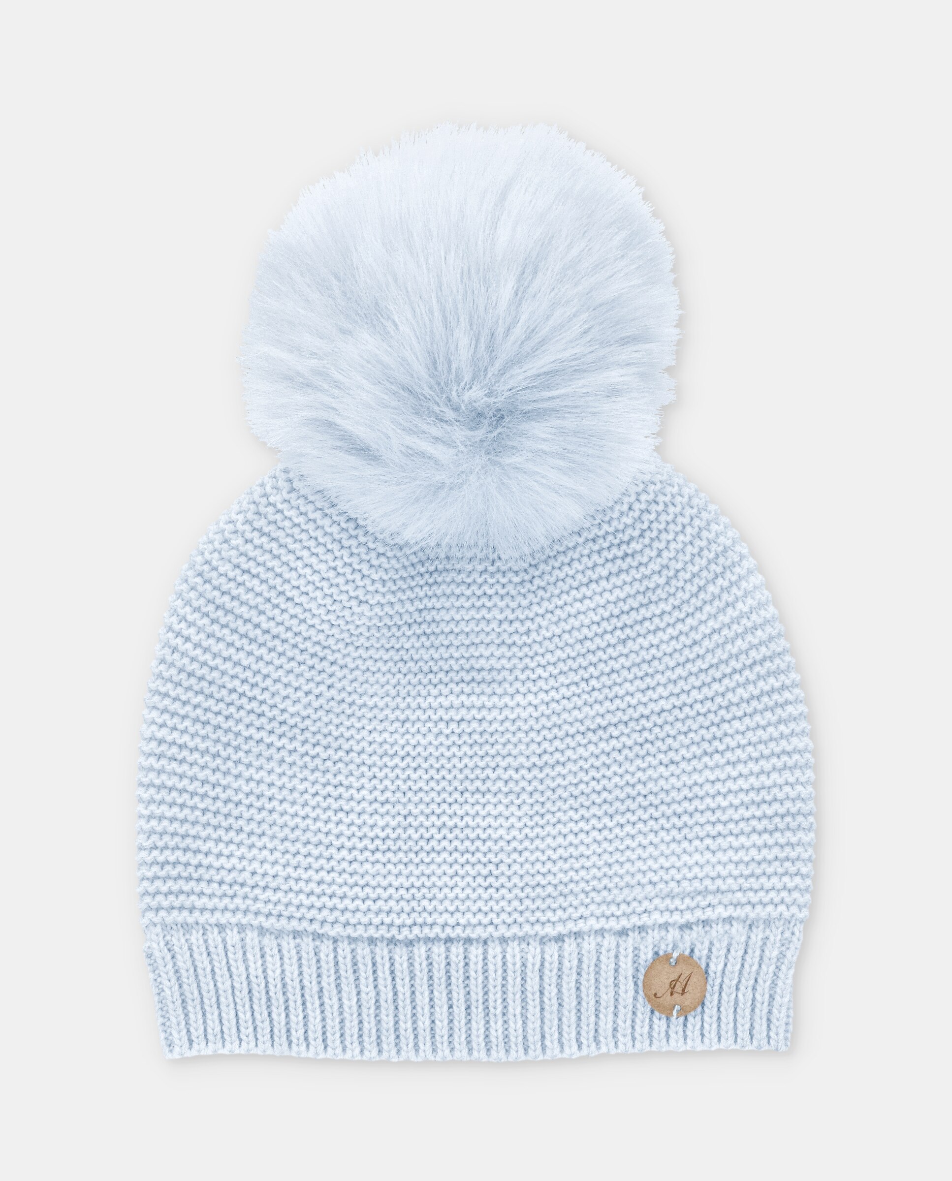 Gorro de bebés de punto con pompón de pelo. - Martín Aranda - Azul celeste Azul celeste-1