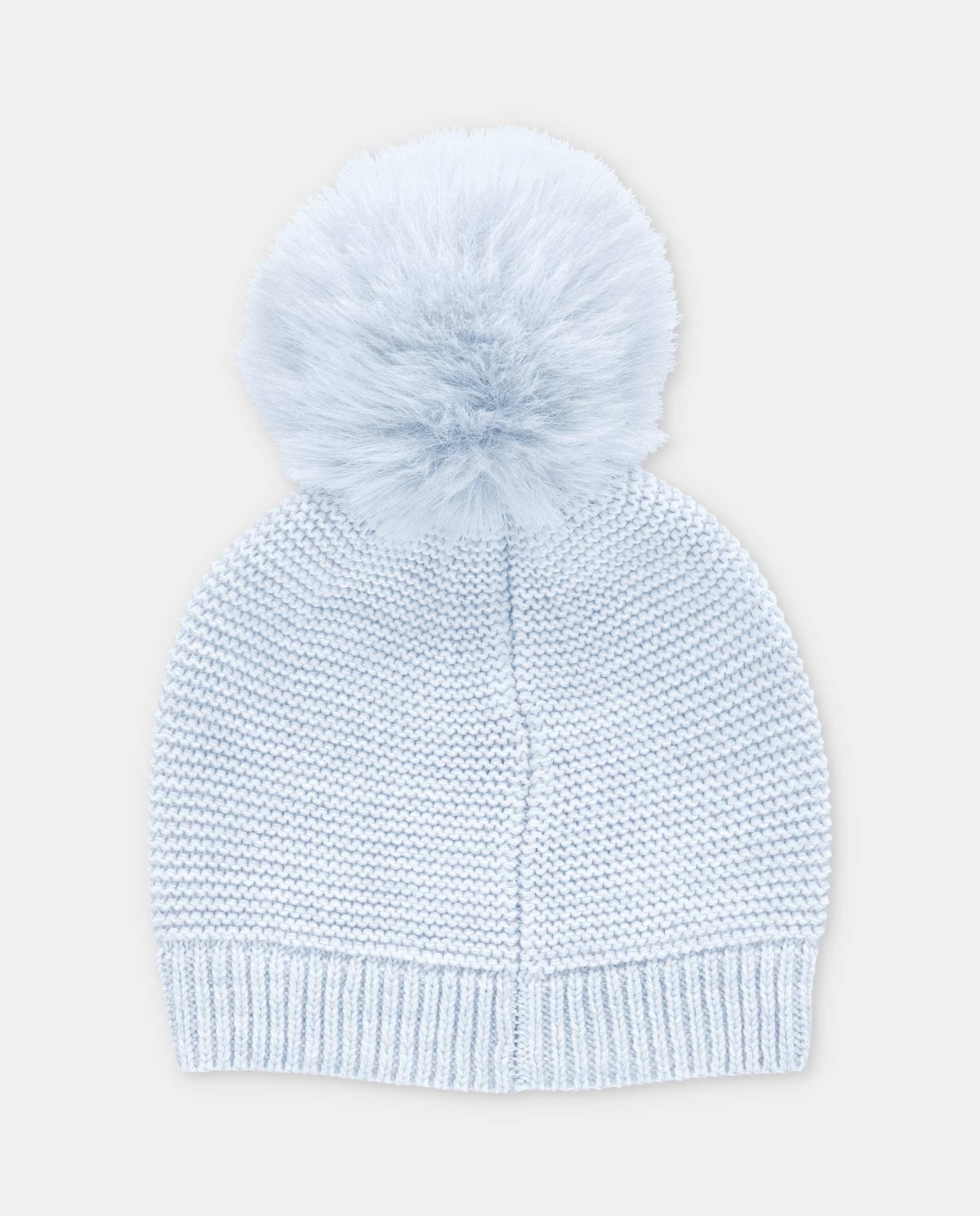 Gorro de bebés de punto con pompón de pelo. - Martín Aranda - Azul celeste Azul celeste-3