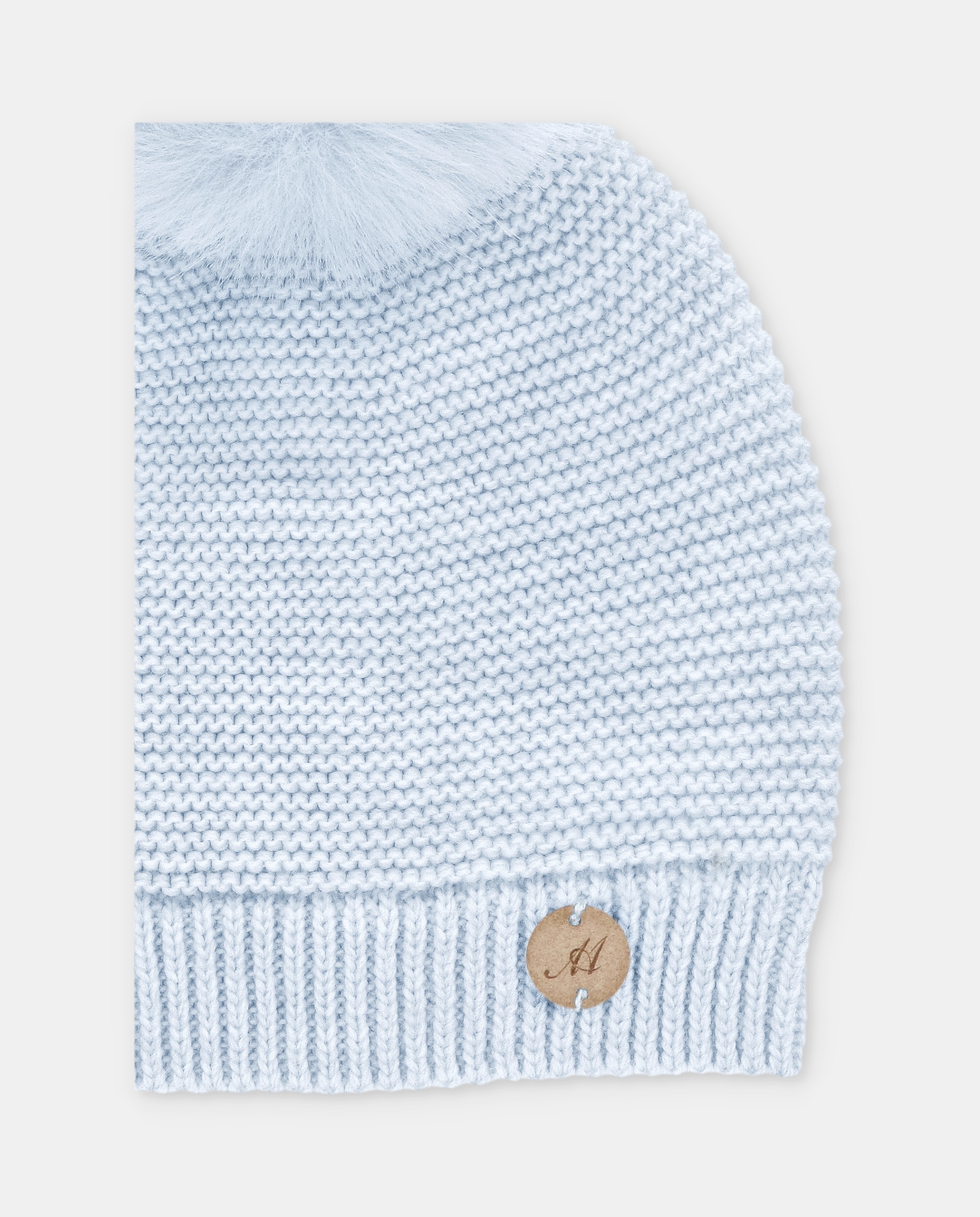 Gorro de bebés de punto con pompón de pelo. - Martín Aranda - Azul celeste Azul celeste-2