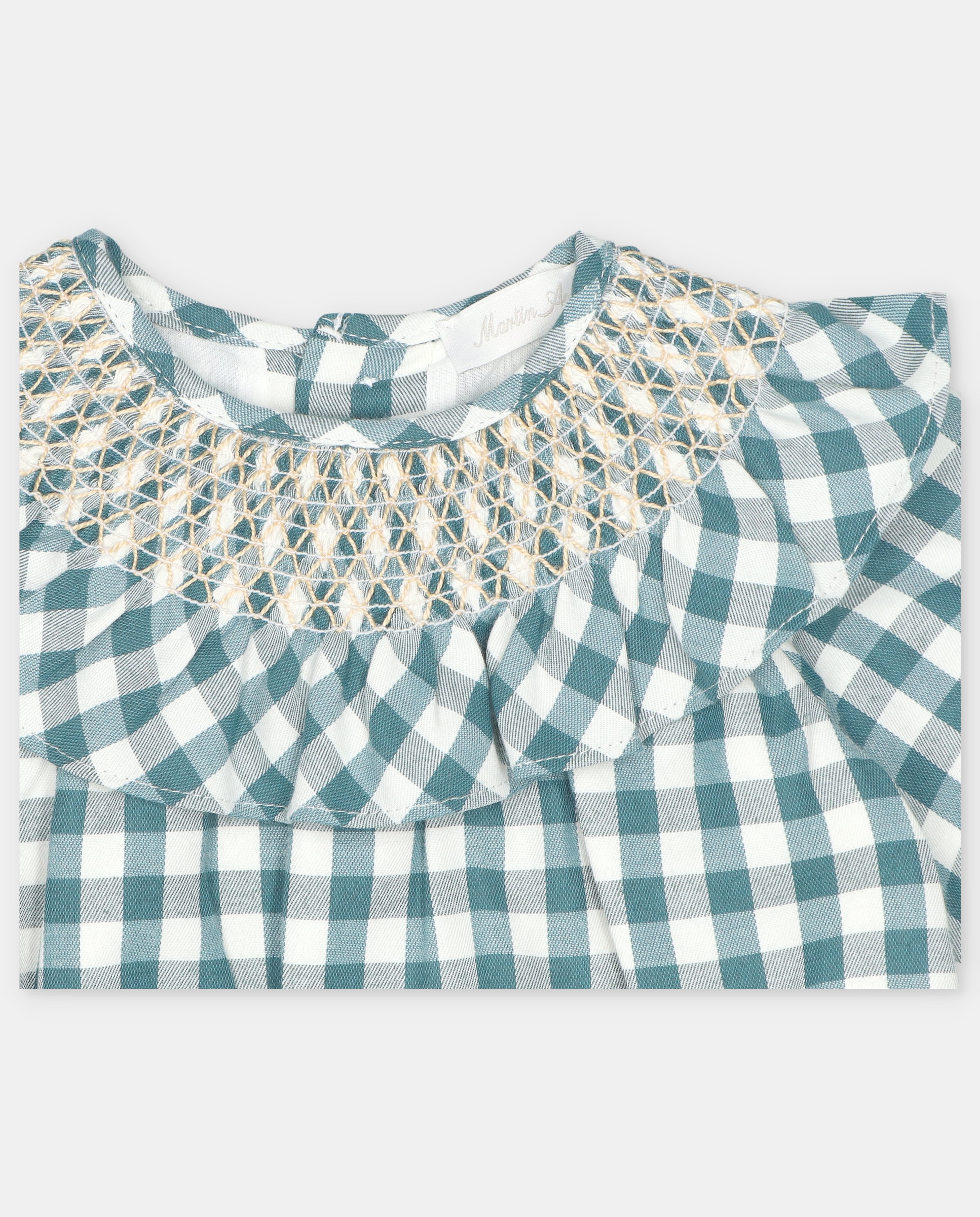 Pelele de bebé niña estampado de cuadros con cuello engomado punto smock. - Martín Aranda - Verde Verde-2