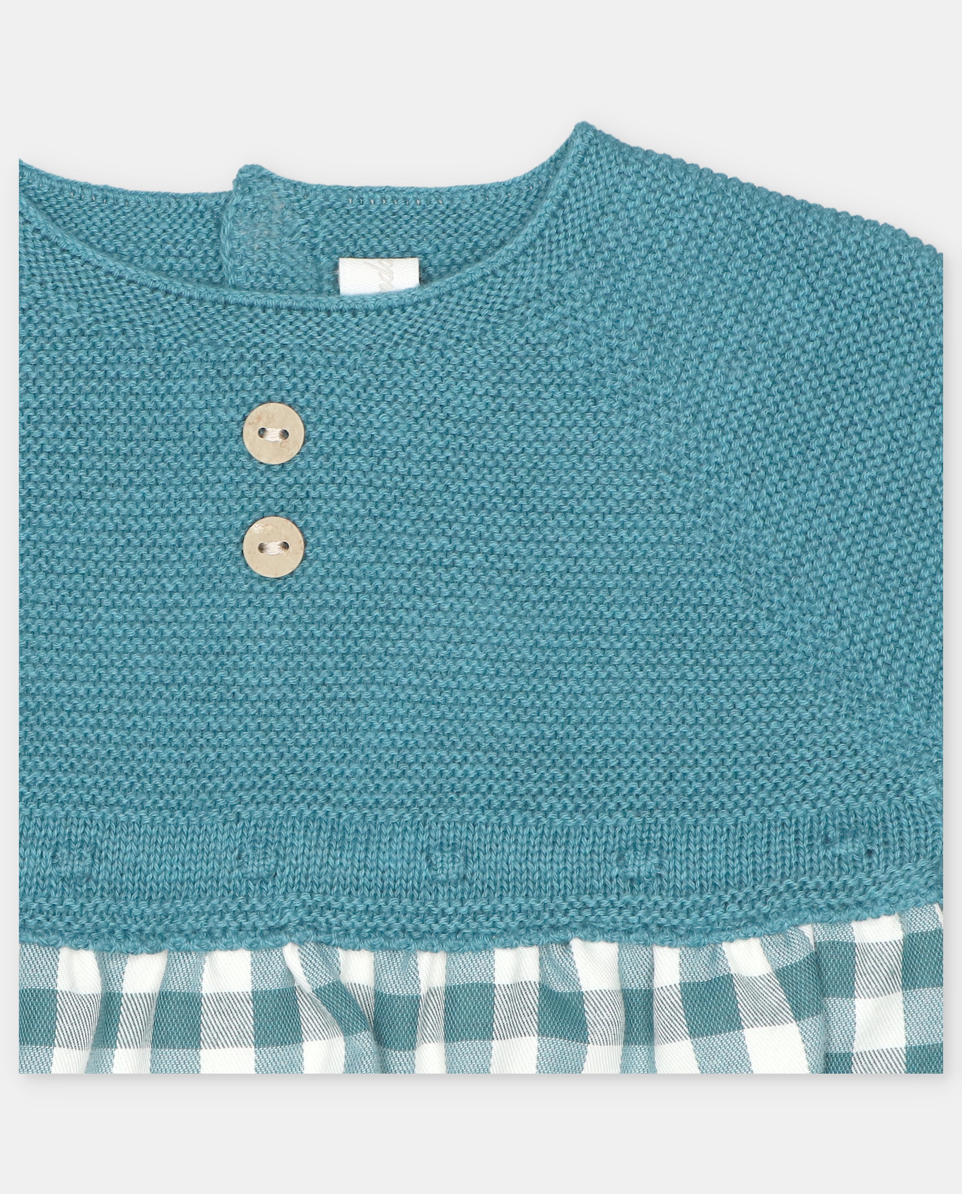 Pelele de bebé niño combinado de punto detalles bodoques con estampado de cuadros. - Martín Aranda - Verde azulado Verde azulado-2