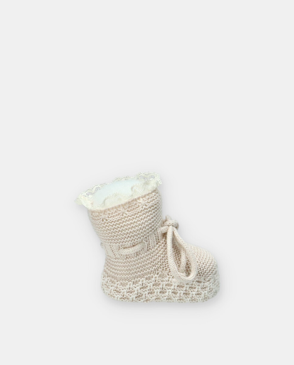 Patucos de bebés de punto con nido de abeja y puntilla. - Martín Aranda - Beige Beige-1
