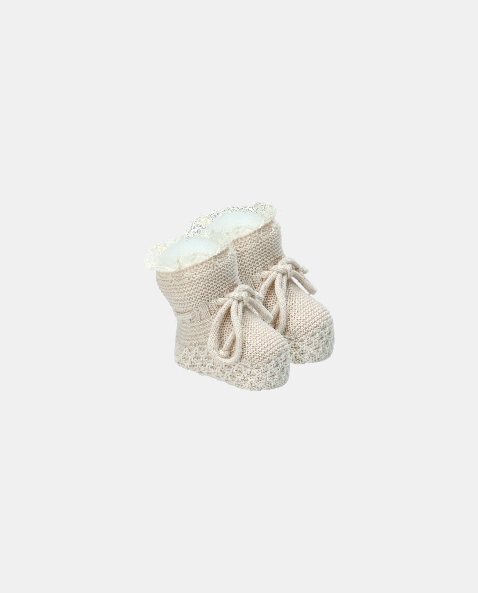 Patucos de bebés de punto con nido de abeja y puntilla. - Martín Aranda - Beige Beige-3