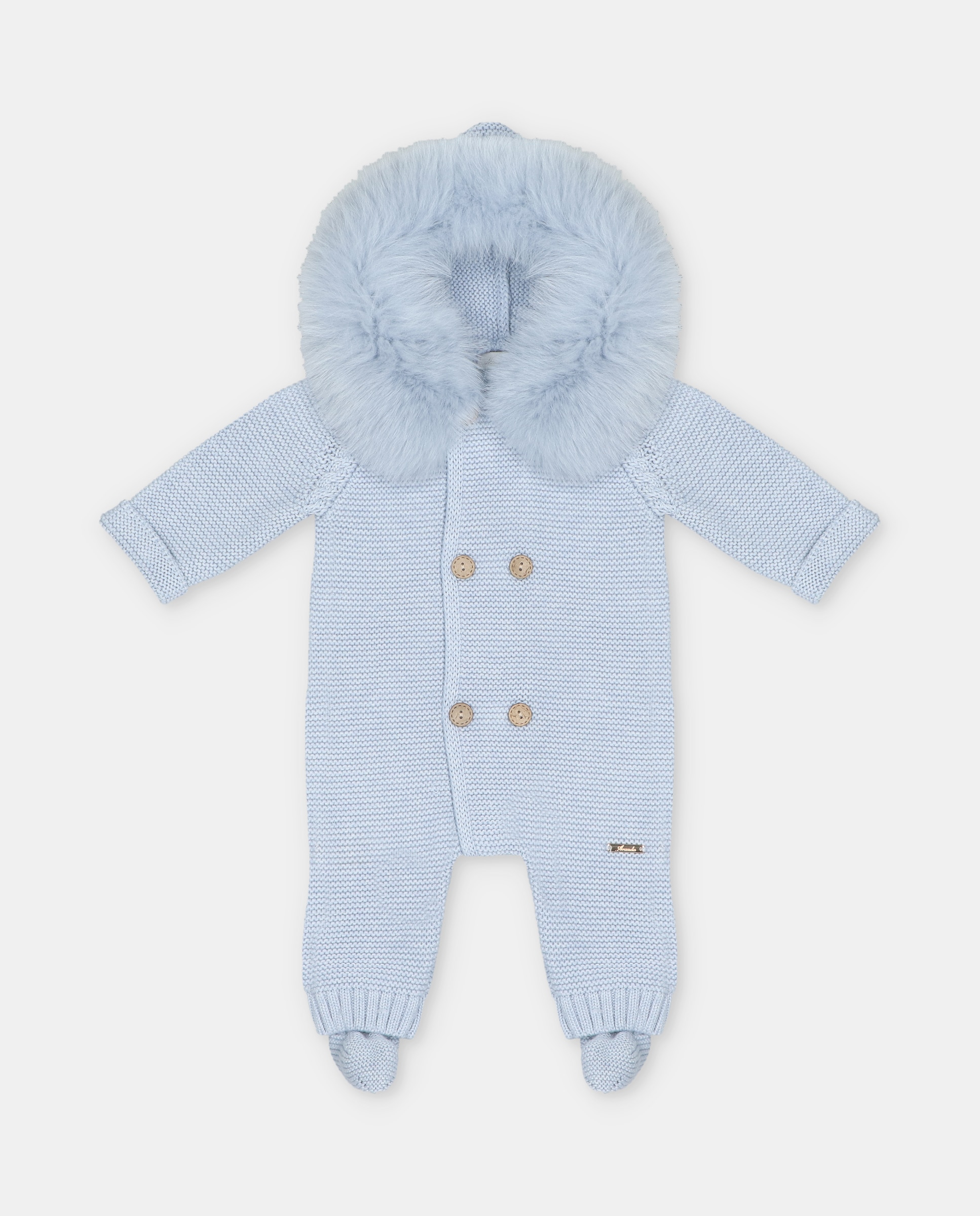 Imagen 1 de Buzo de bebés de punto con capucha y pelo. - Martín Aranda - Azul celeste Azul celeste