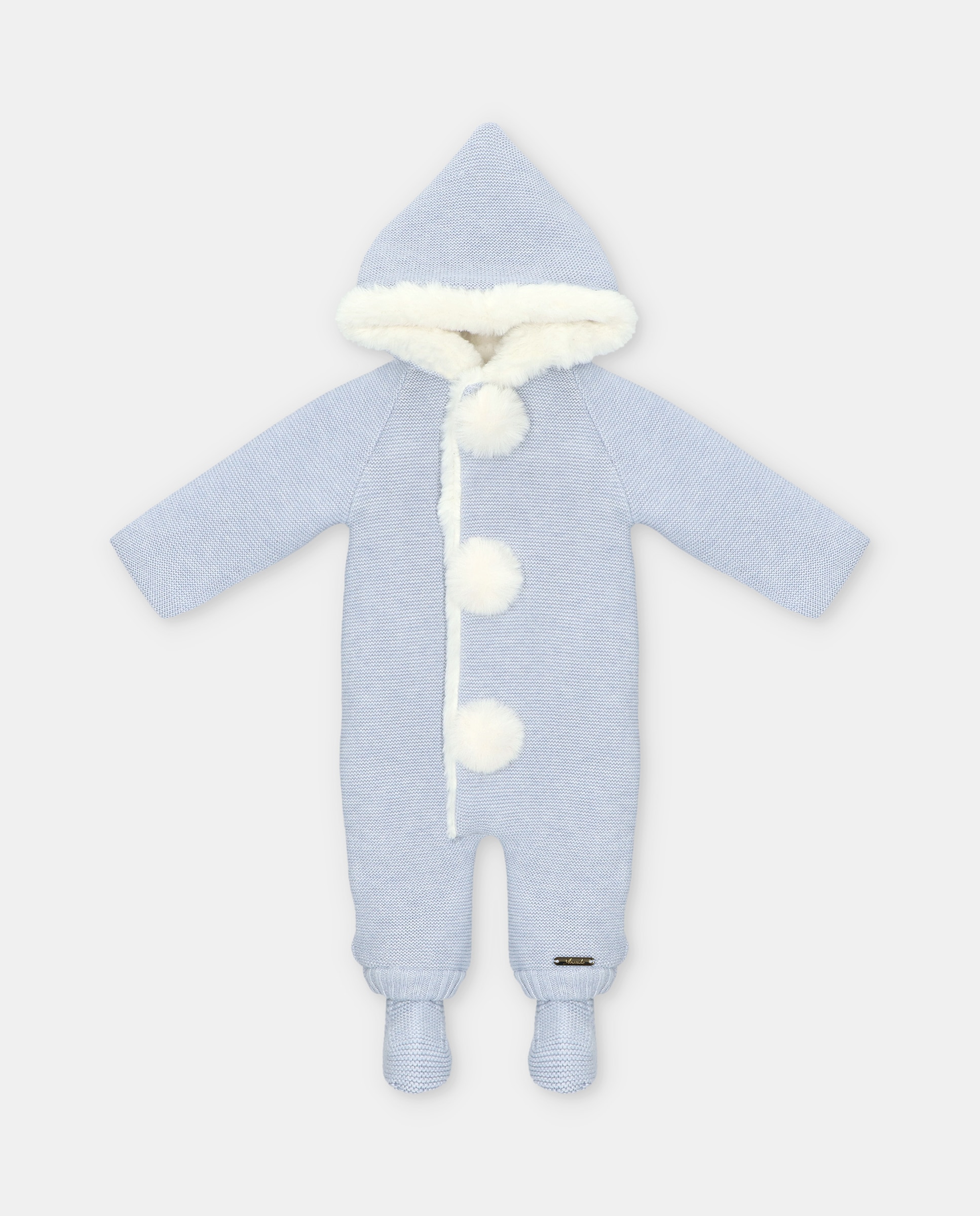 Buzo de bebés de punto con capucha y forro de pelo. - Martín Aranda - Azul celeste Azul celeste-1